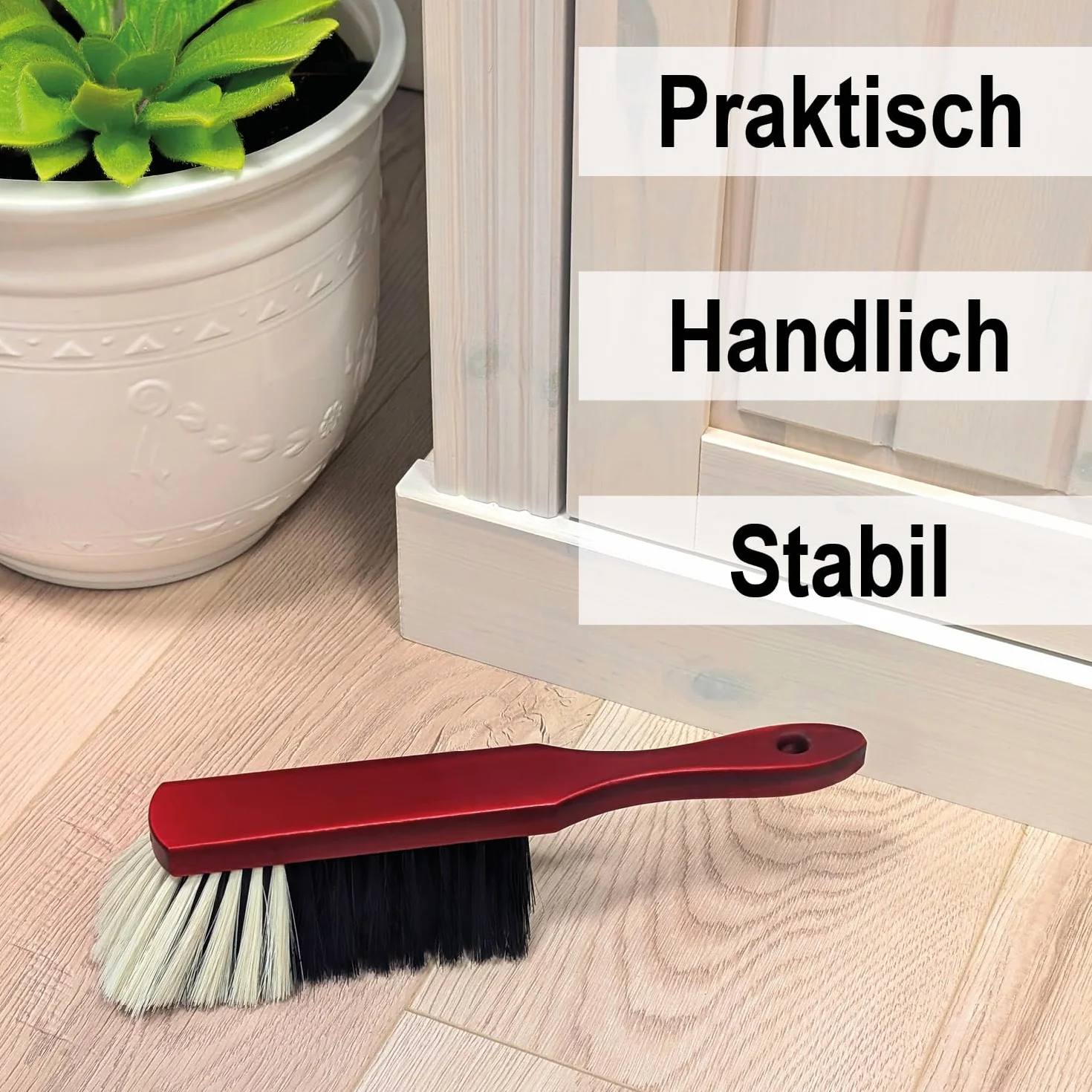COM-FOUR® 2x drewniana zmiotka - miotla reczna z wlosiem konskim - miotla reczna z otworem do zawieszania - ok. 30 cm (2 kawalki)