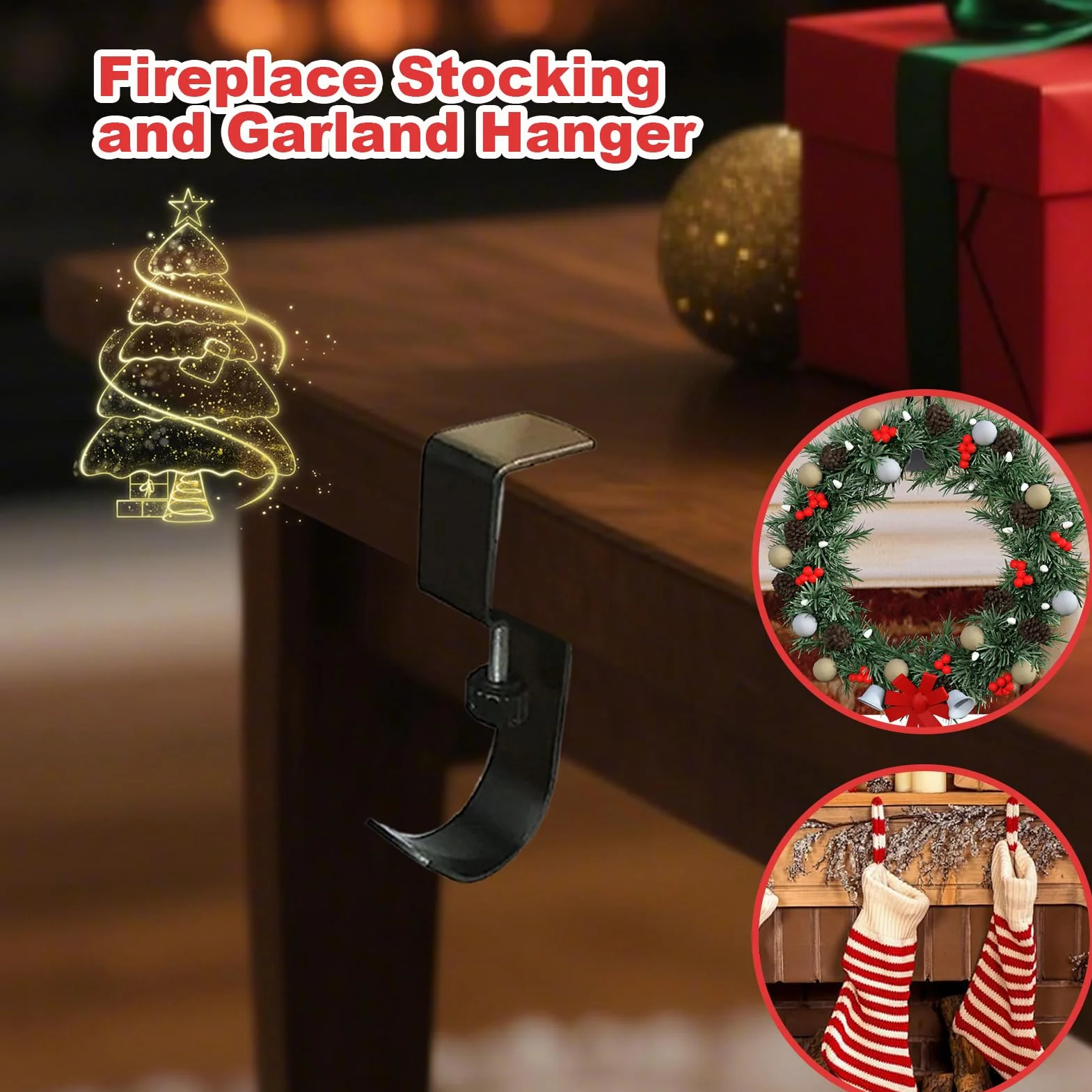Christmas Stockings Holder - Fireplace Garland Hanger, Stocking Holders for Mantle| Christmas Stockings Holder Hanger | Metal Hooks for Hanging Chriistmas Stocking,Stôcking Holders fôr Mantle