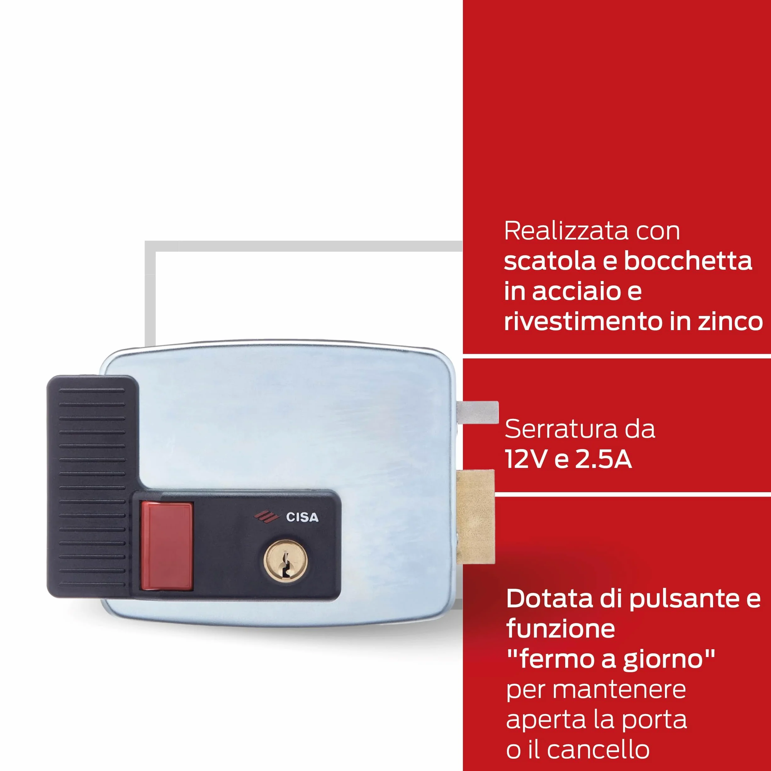 CISA 111731501, elektryczny zamek do nakładania, wejście 50 mm, ręczny zamek, dach ochronny, dysza dolna, przycisk, uchwyt dzienny, prawa ręka