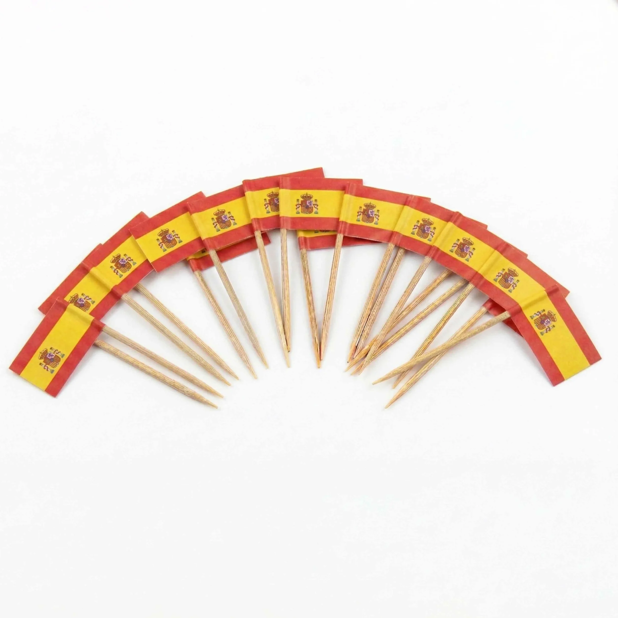 120 Szt. Wykałaczek koktajlowych z flagą Hiszpanii - 6,5 cm (2,5 in) Wykałaczki bambusowe z mini flagami - Wykałaczki dekoracyjne do przekąsek i napojów - od Mobi Lock
