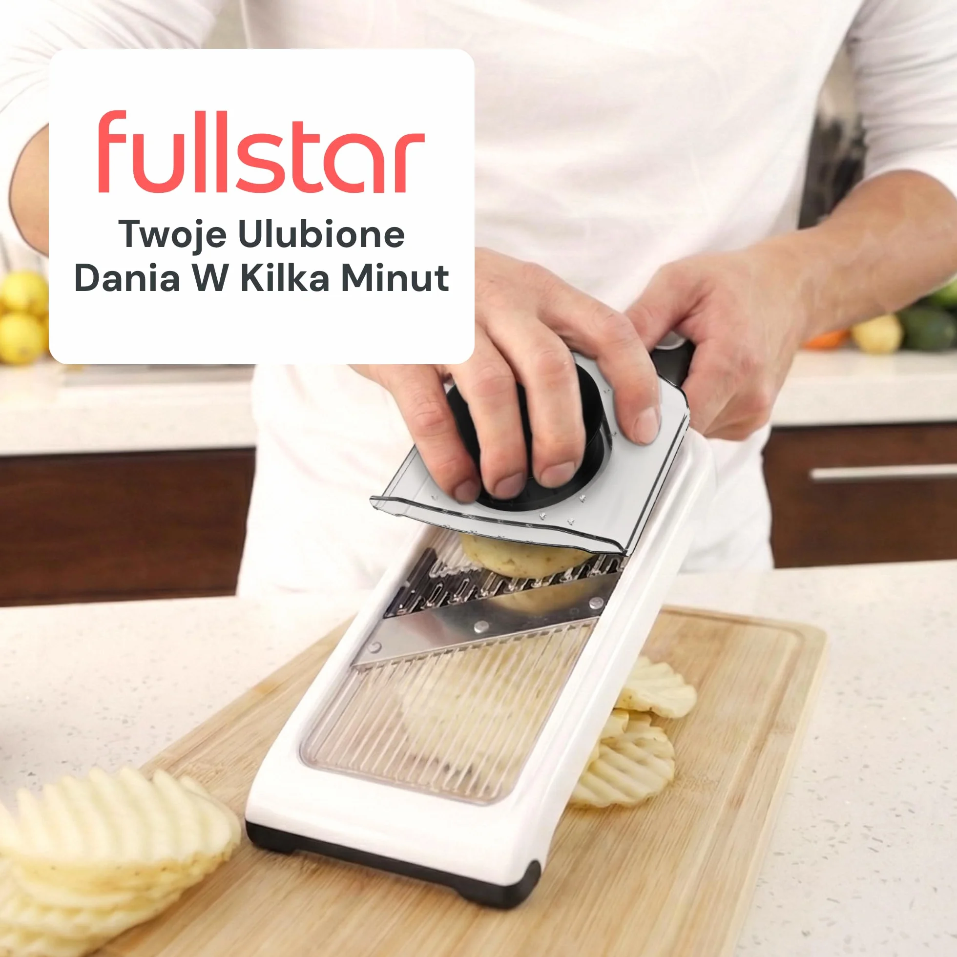 Fullstar 2-w-1 Mandolina i Julienne do Warzyw - 4 Regulowane Ustawienia Grubości - Krajalnica do Warzyw do Cebuli Ogórka Ziemniaków Marchewka Sałatka - Narzędzia i Gadżety Kuchenne