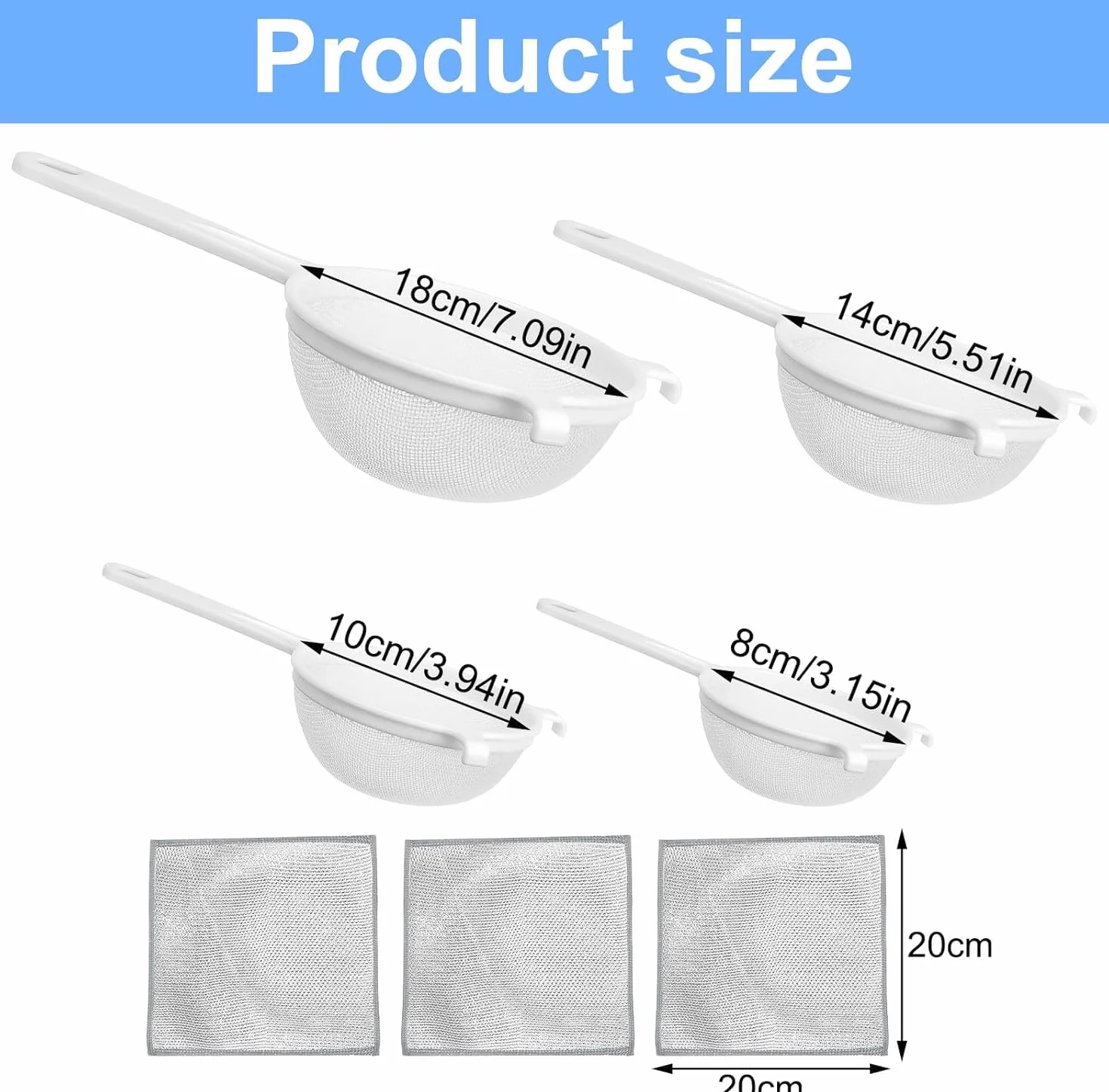 Zestaw 4 sitka plastikowe do herbaty 8 cm 10 cm 14 cm 18 cm