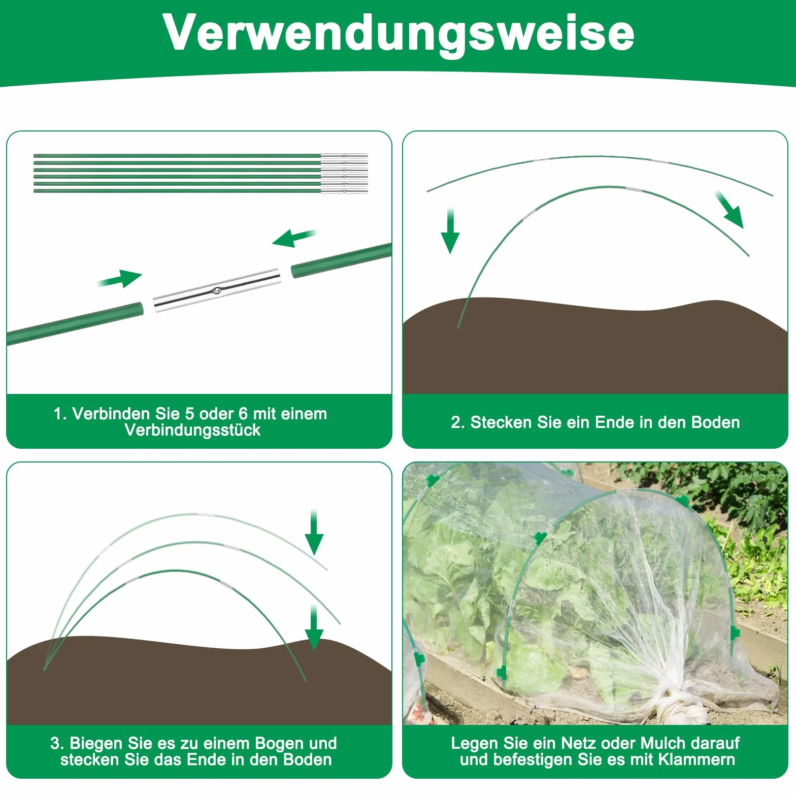 36 sztuk łuków tunelowych do roślin 43 cm, łuki tunelowe do tuneli foliowych, odporne na rdzę, włókno szklane, stabilne, trwałe, bez zginania, opony ogrodowe, do szklarni, do słupków ogrodowych