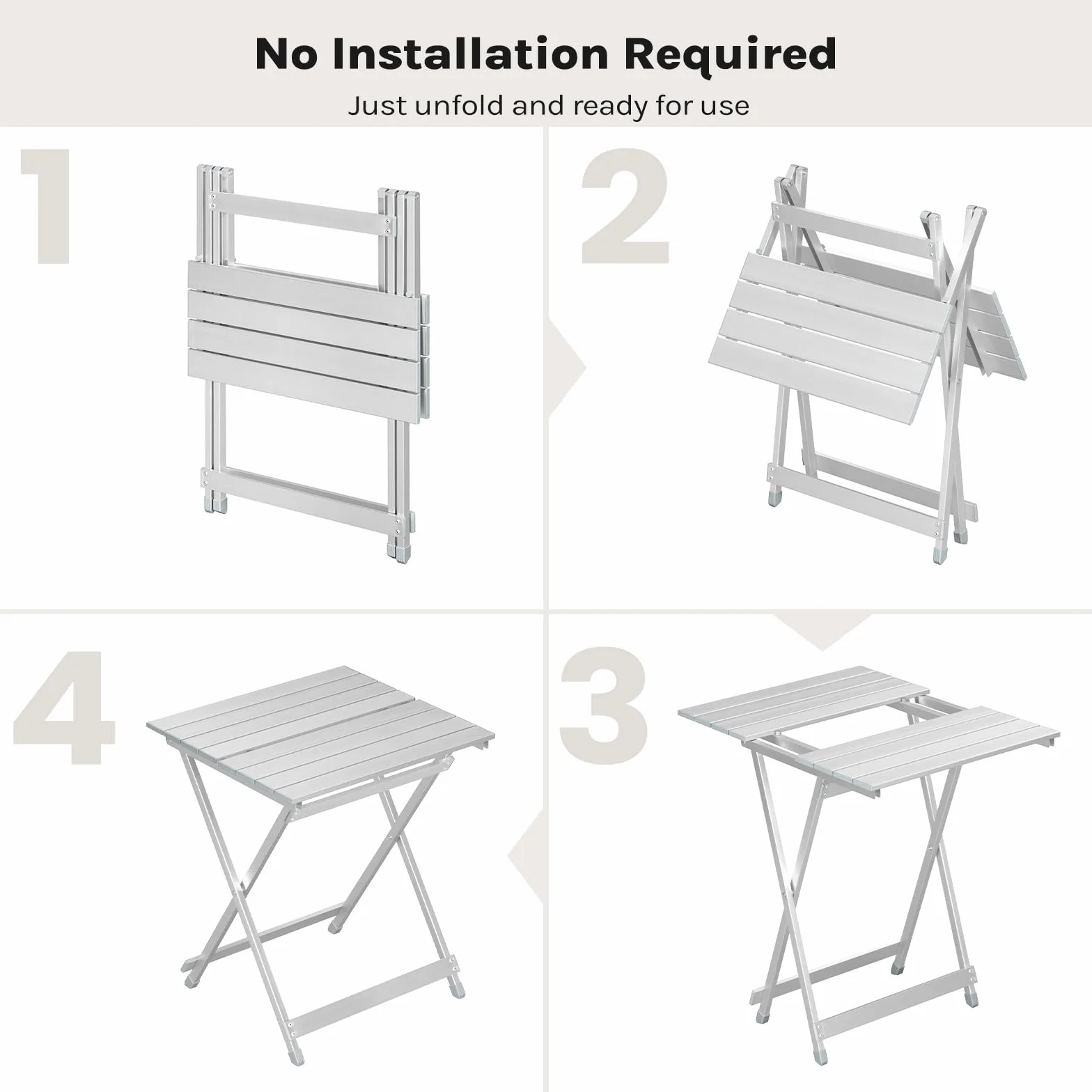 WOLTU Składany stół kempingowy aluminiowy składany mały stół do ogrodu, tarasu, balkonu, 50,5 x 47 x 59,5 cm, srebrny