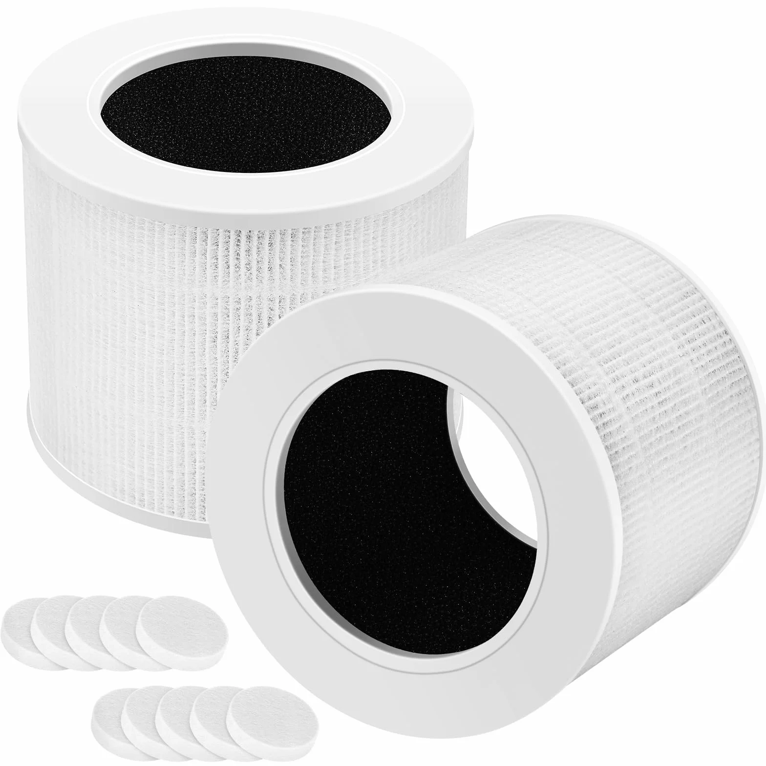 Zestaw 2 wymiennych filtrów Core Mini RF kompatybilny z LEVOIT Core Mini oczyszczacz powietrza 3 w 1 o wysokiej wydajności HEPA, 2 opakowania filtrów i 10 nauszników zapachowych