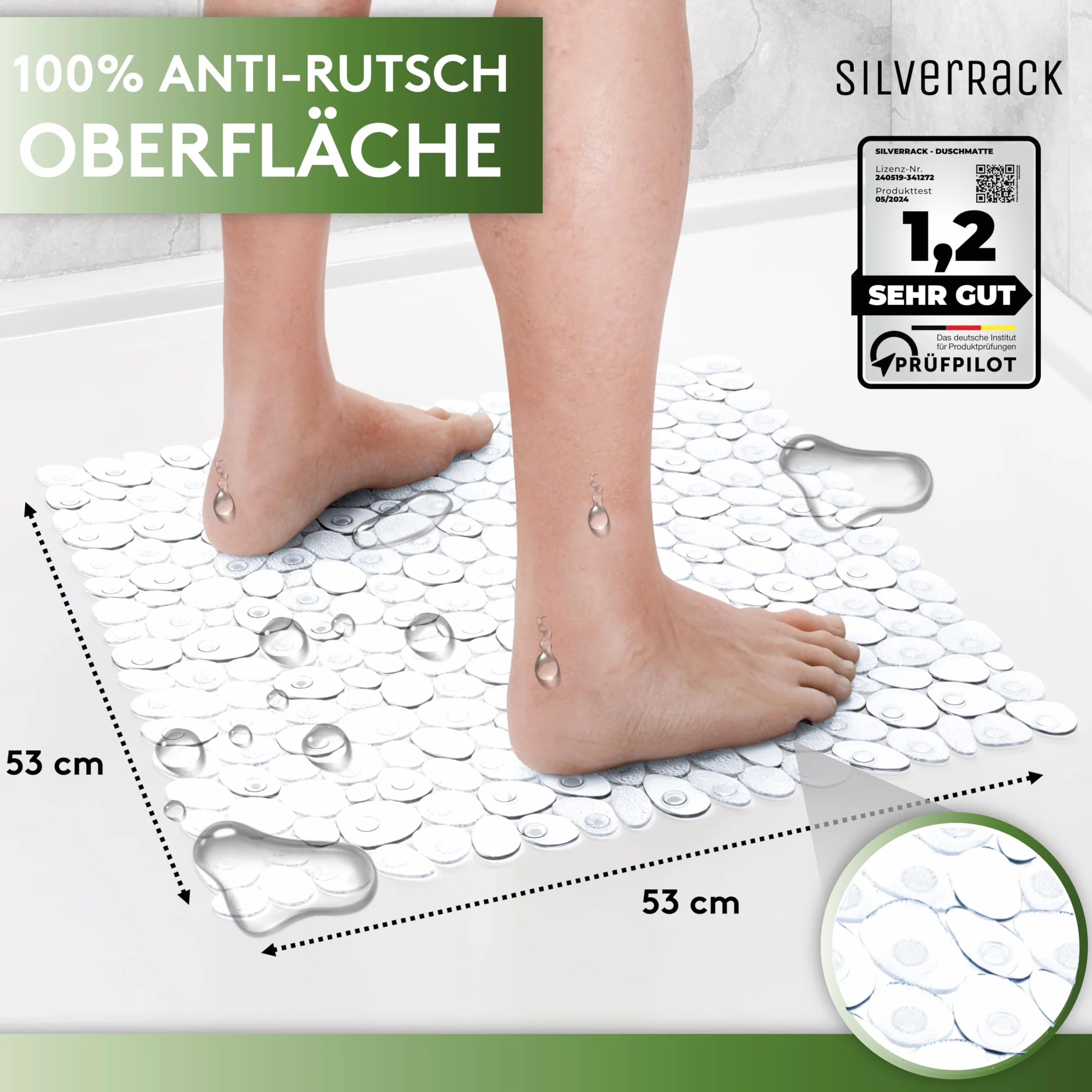 SilverRack DermaSensitive mata prysznicowa, w 100% wolna od BPA (przezroczysta), wygląd kamienia, dla dzieci i niemowląt, antypoślizgowa, bezpieczna mata prysznicowa