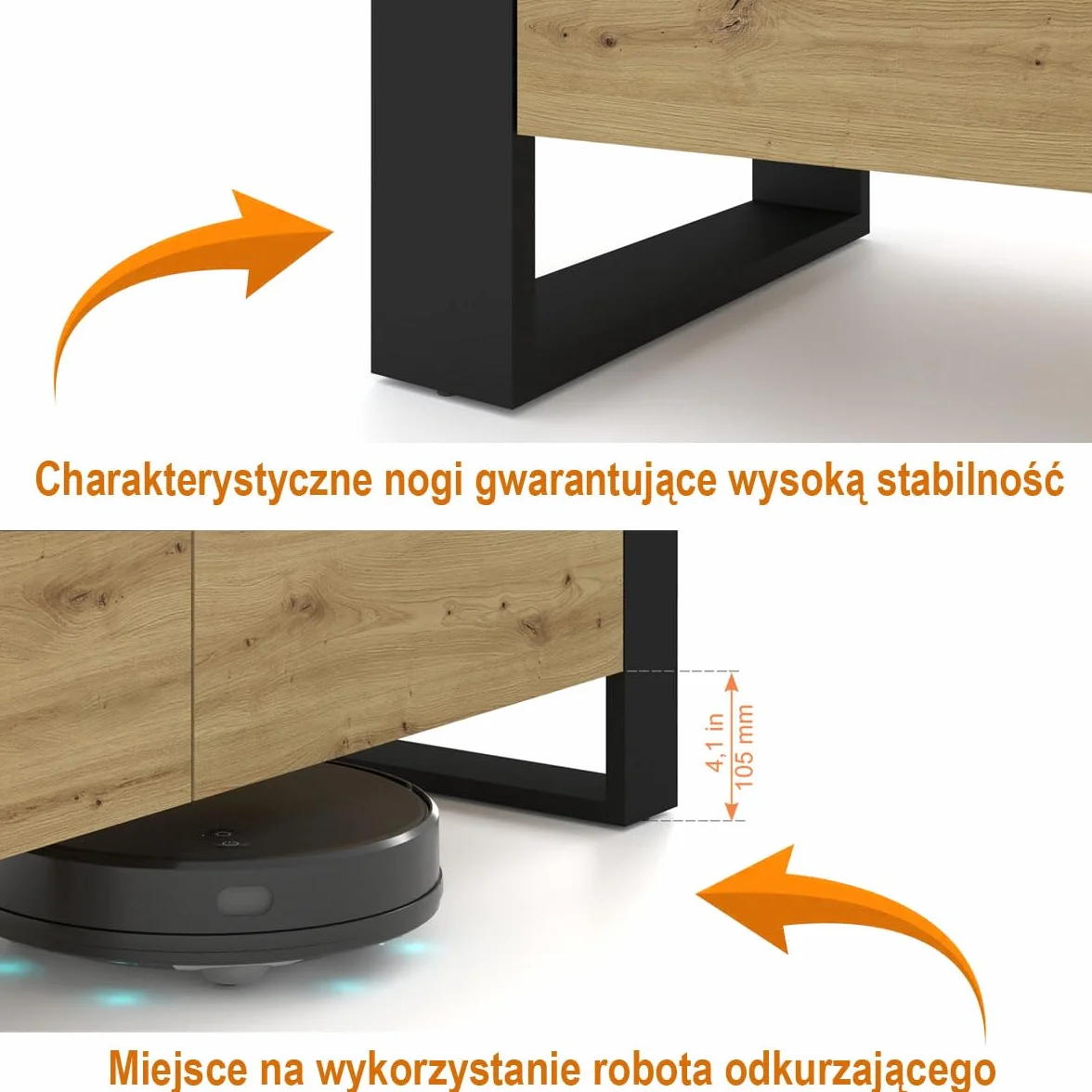 Szafka RTV Nuka z półkami i zamykanymi szafkami – mebel TV do salonu, nowoczesny mebel loftowy pod telewizor, wygodne przechowywanie sprzętu i estetyczna organizacja przestrzeni, stojąca konstrukcja