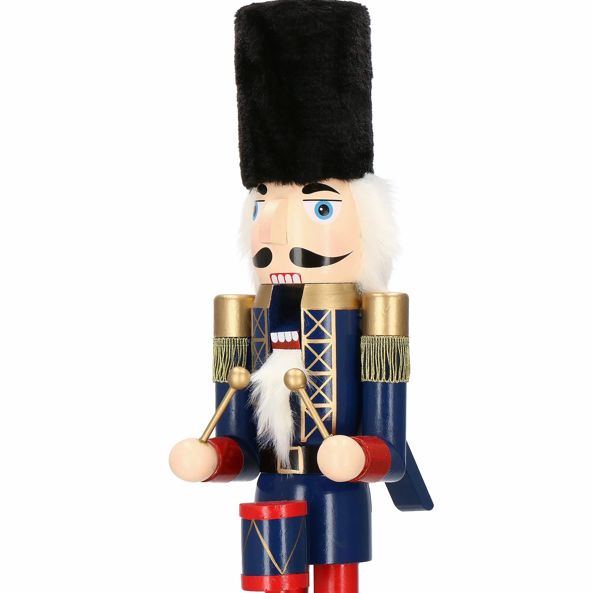 SPRINGOS Figurka dziadek do orzechów z bębniarzem w czapce kozackiej, dekoracyjna figurka drewniana 14 x 61 cm