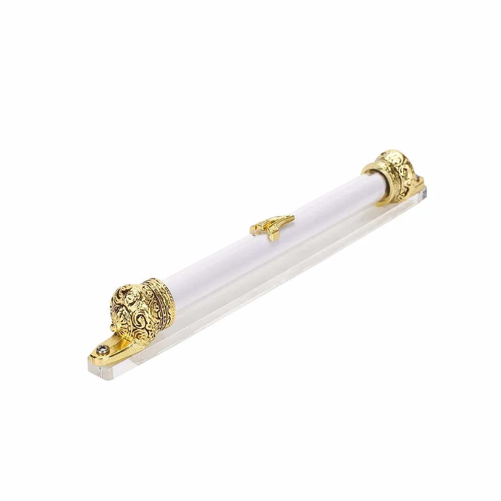 BRTAGG Etui Mezuzah z dwustronną taśmą, 15 cm wysokości, pozłacana i metalowa korona, łatwa do odklejenia i przyklejania osłona mezuzy