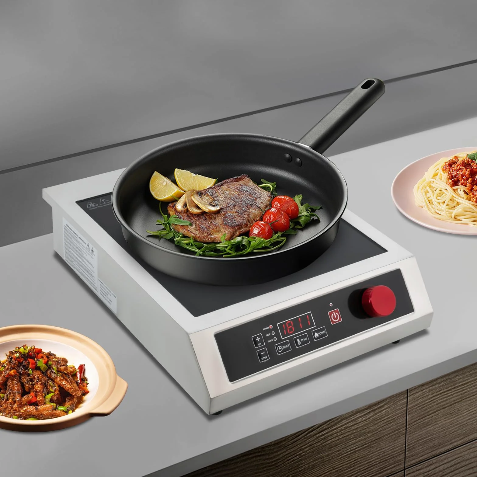 Kuchenka indukcyjna komercyjna 3500 W z wyświetlaczem LED, 10-stopniowa regulacja temperatury, czarny panel kryształowy