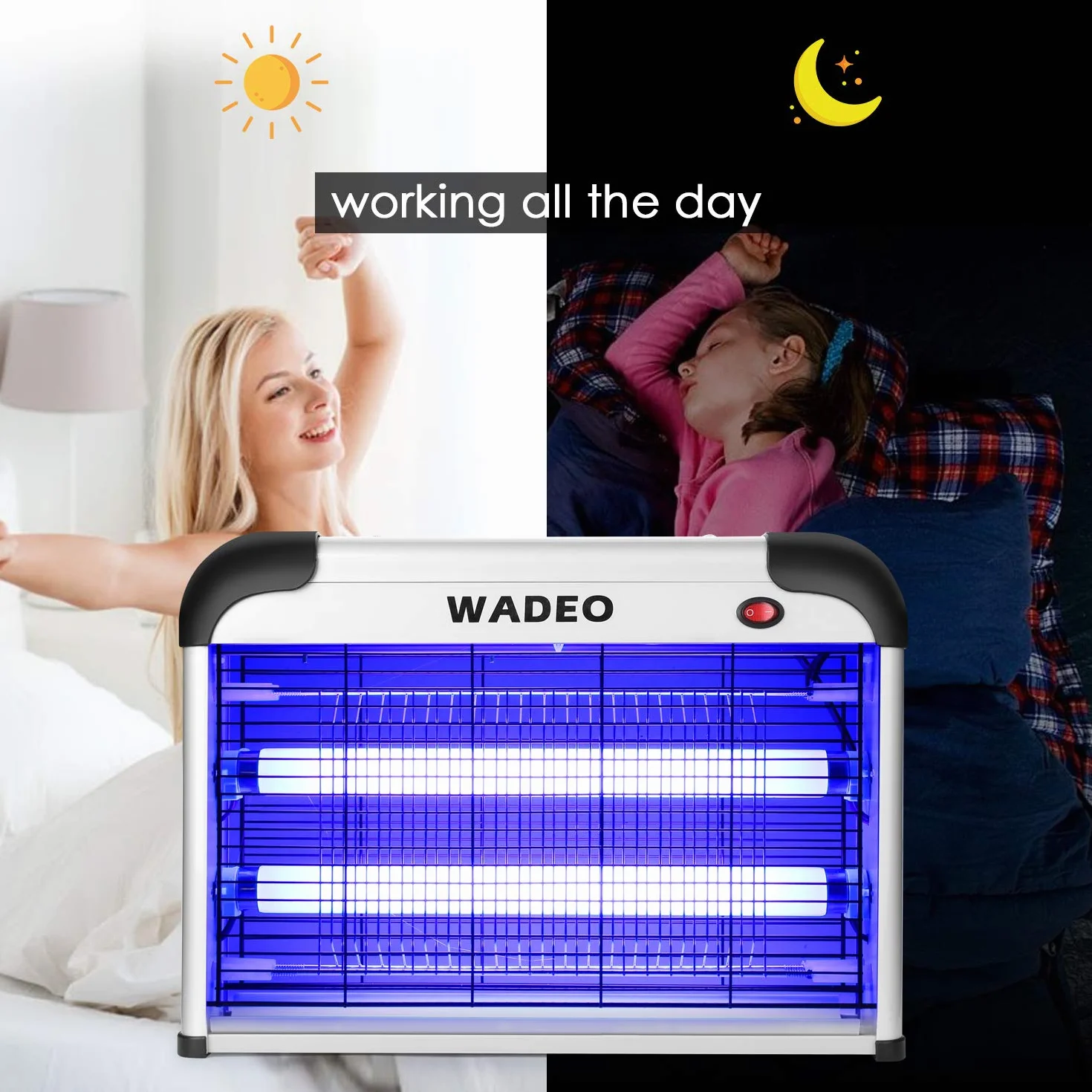 WADEO Elektryczna pułapka na owady, 20 W, lampa przeciw komarom, ochrona przed komarami, bez środków chemicznych, ze światłem LED, pułapka na muchy, pułapka na muchy, lampa do zawieszenia, nadaje się