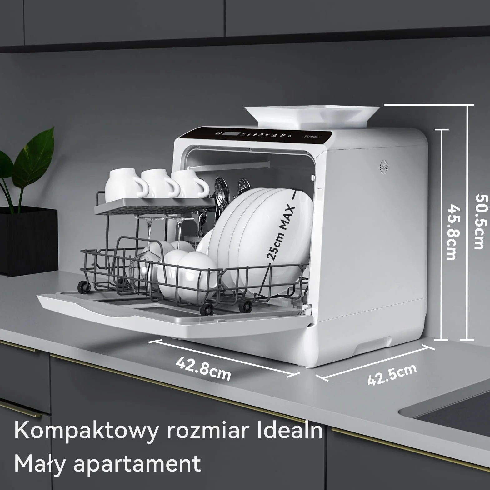 Mini zmywarka stołowa 43 cm 4 sztućce 175 kWh/rok biały