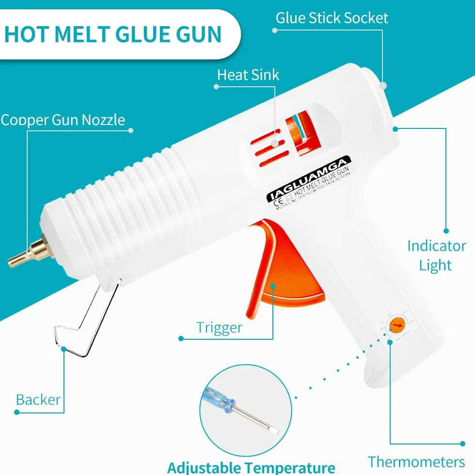 Pistolet do klejenia na gorąco z wkładami do kleju, 100 W, regulacja temperatury, narzędzie do naprawy ręcznej, pistolet do klejenia dla majsterkowiczów, projektów artystycznych i