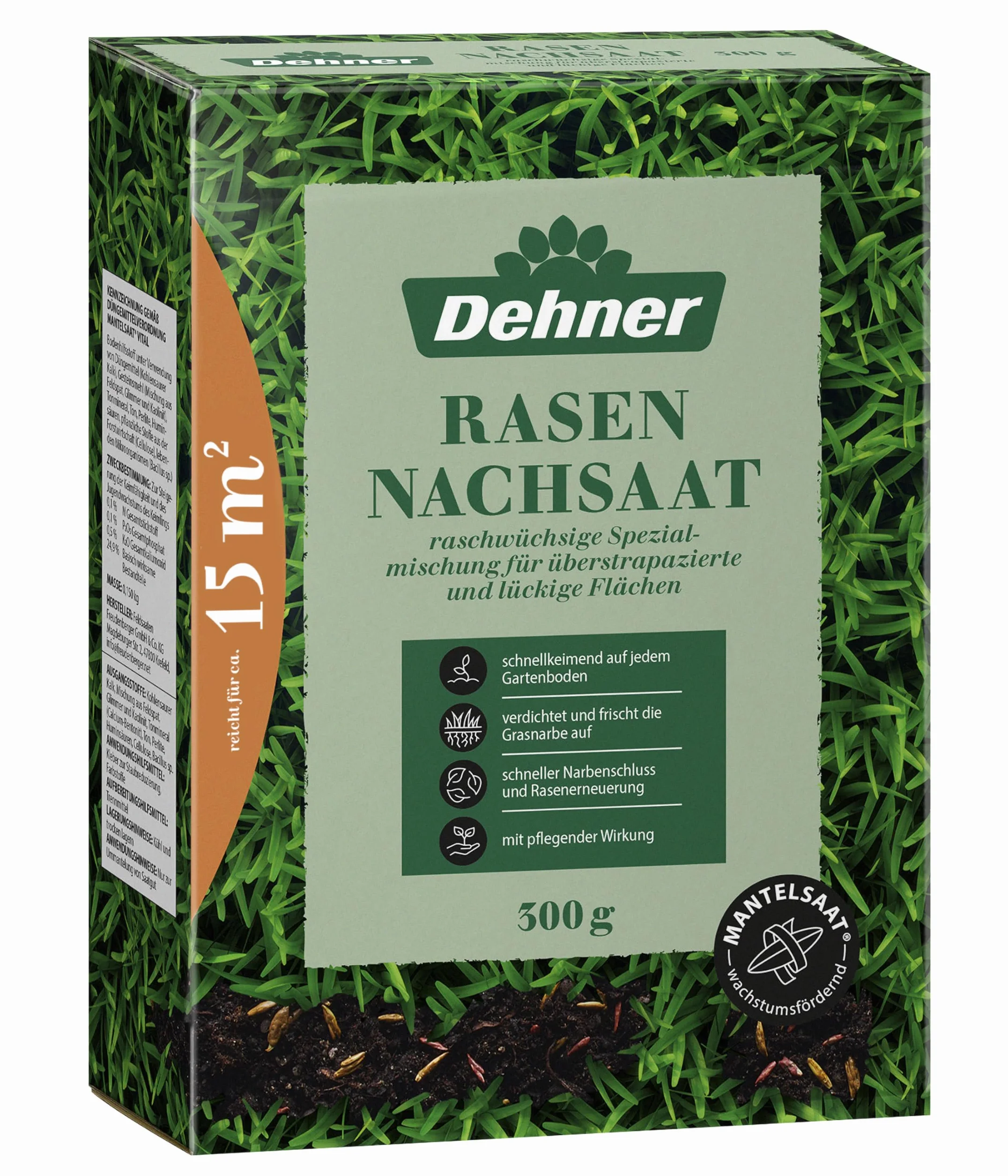 Dehner nasiona trawnika, sucha trawa, wysokiej jakości mieszanka nasion, szybko kiełkujące, 300 g, na ok. 25 m²