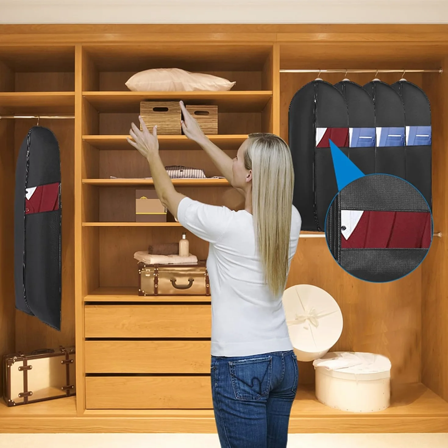 Etui na ubrania PEVA 60x80 cm pokrowce pyłoszczelne czarne z zamkiem błyskawicznym
