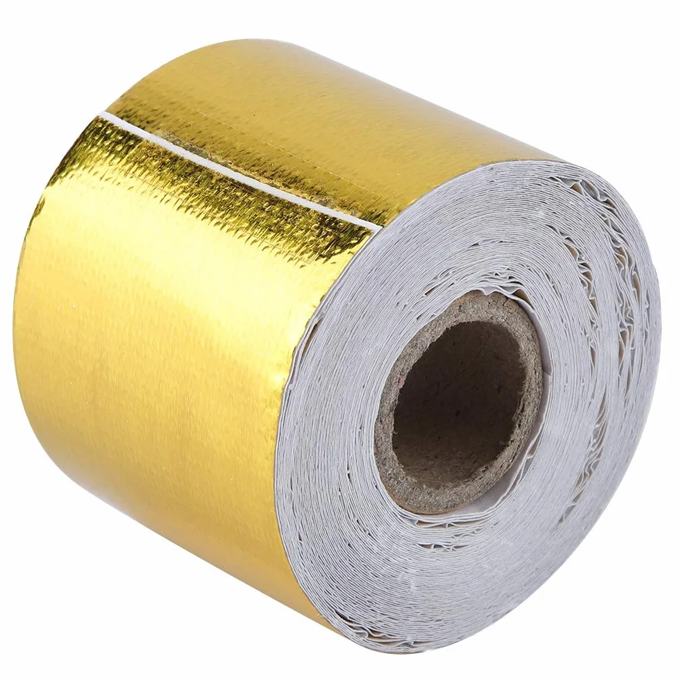 Taśma Osłony Termicznej Samoprzylepna, Taśma Aluminiowa Samoprzylepna 1 Rolka Samoprzylepna Folia Aluminiowa ze Złotego Samochodu Odblaskowa Taśma do Owijania Osłony Termicznej(Golden 10M*5Cm)
