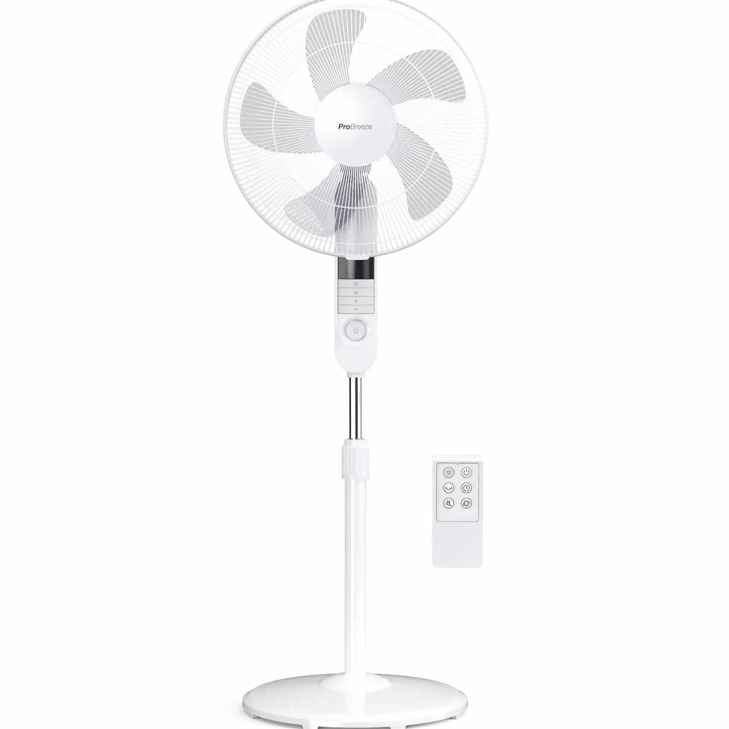 Pro Breeze Wentylator Stojący z Pilotem 40cm 55W Oscylacja 80° LED Cichy Biały