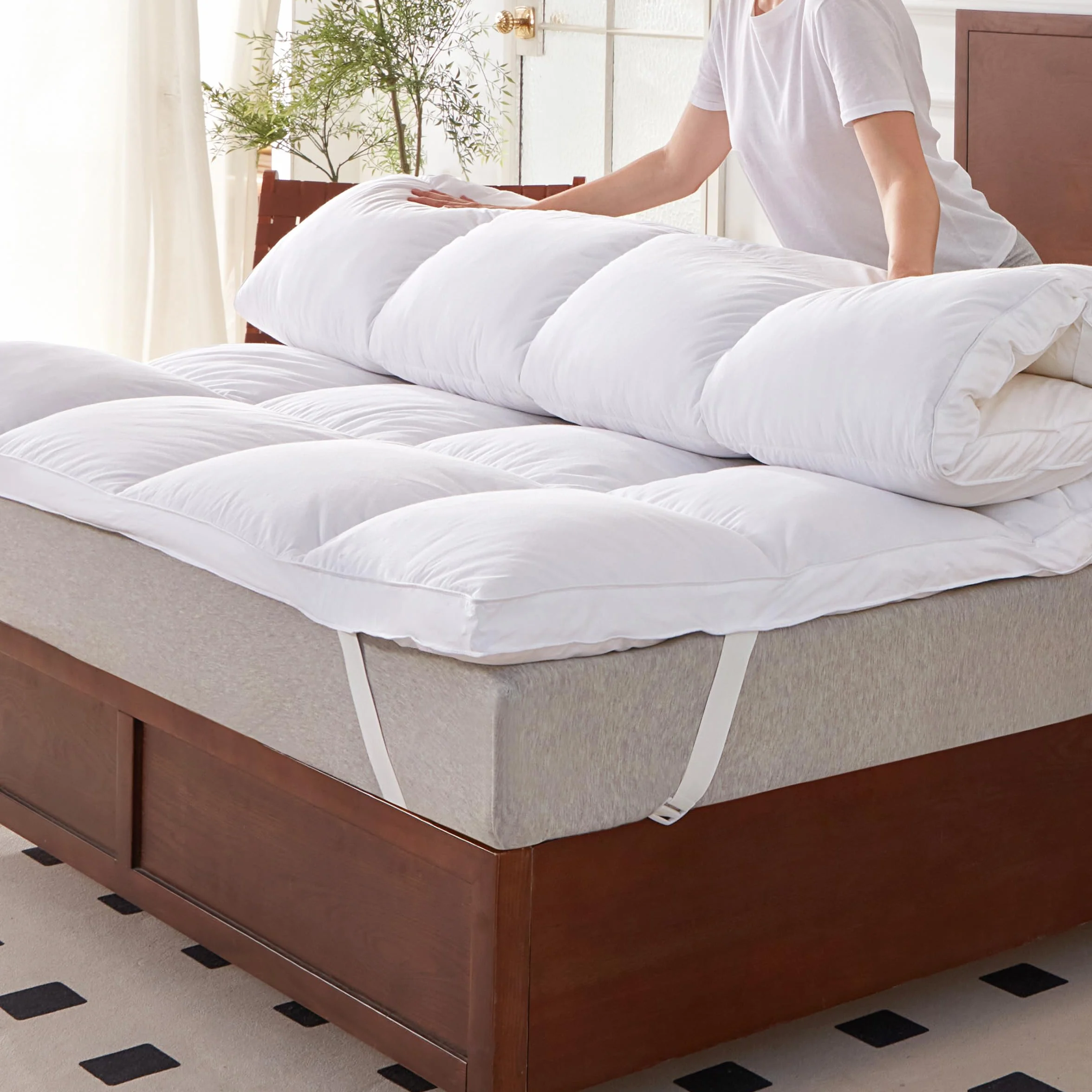 Pokrowiec na materac 120x200cm z 100% piór gęsi, wysokość 7cm z topperem z piór gęsi, 100% bawełniany pokrowiec przeciwpuchniowy, certyfikowany przez Öko-Tex 100 Klasa 1, Downpass