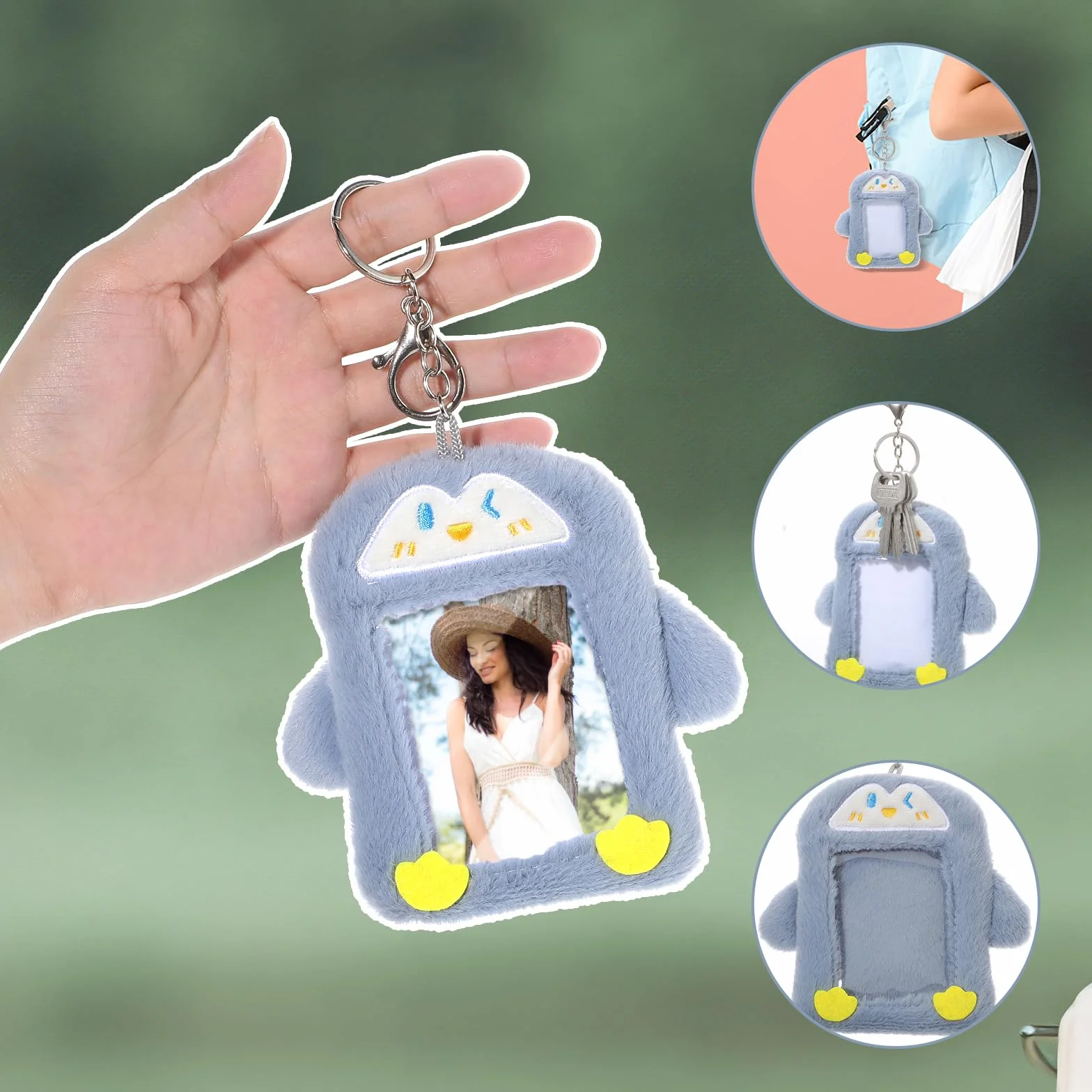 Mabor Śliczny uchwyt na fotokartkę K-Pop z brelokiem pluszowy kreskówka 7,6 cm idol album studencki torba na karty dowód osobisty etui mini uchwyt na zdjęcie rękawy ochronne artykuły p