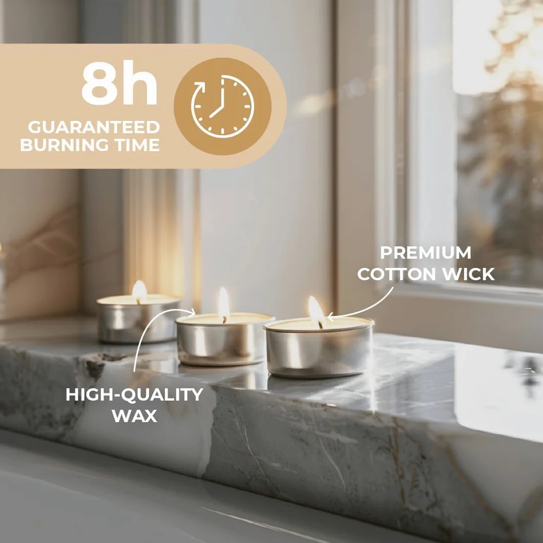 Horeca Candles - Białe, Bezzapachowe Świece Tealight Premium - Zestaw 50 Sztuk - Czas Palenia 8 Godzin