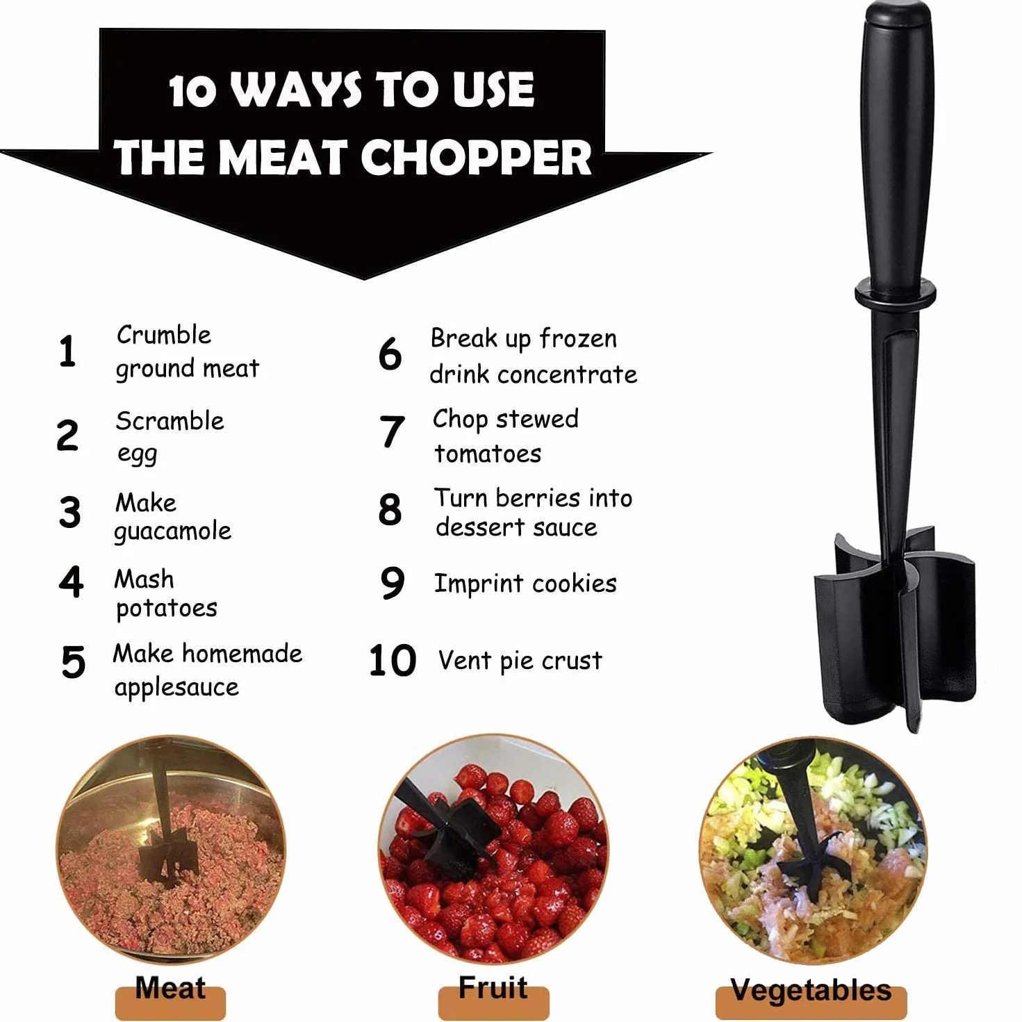 Kitchen Aid 5-Blade Ground Beef Chopper Nylon Non-Stick Meat Mincer