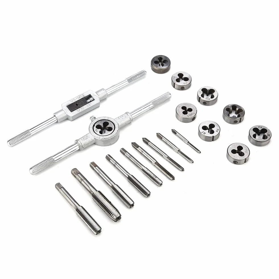 20-częściowy zestaw gwintowników, Tap and Die Set Metric M3-M12, zestaw gwintowników i narzynek z tworzywa sztucznego, zestaw z pudełkiem z tworzywa sztucznego