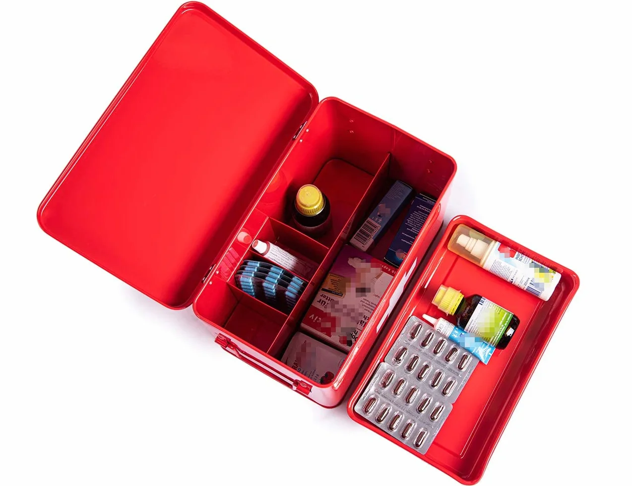 Theo&Cleo Medizin Box Metall, Erste Hilfe Kasten Koffer Schrank, Arzneischrank Medizinkoffer Retro, Medizinschränke Groß XXL, 32 * 19 * 20 cm Rot