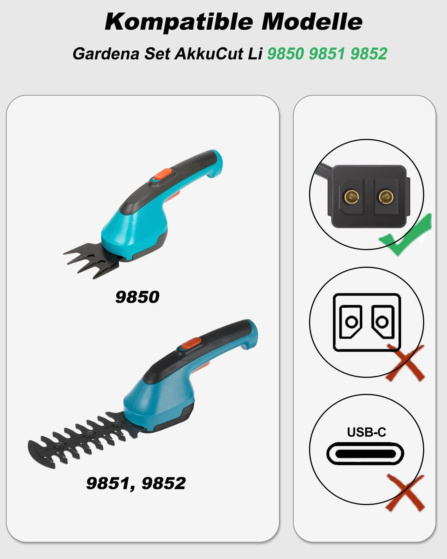 Gardena 9850-9852 akumulatorowe nożyce do trawy ComfortCut ClassicCut, ładowarka 5,5V