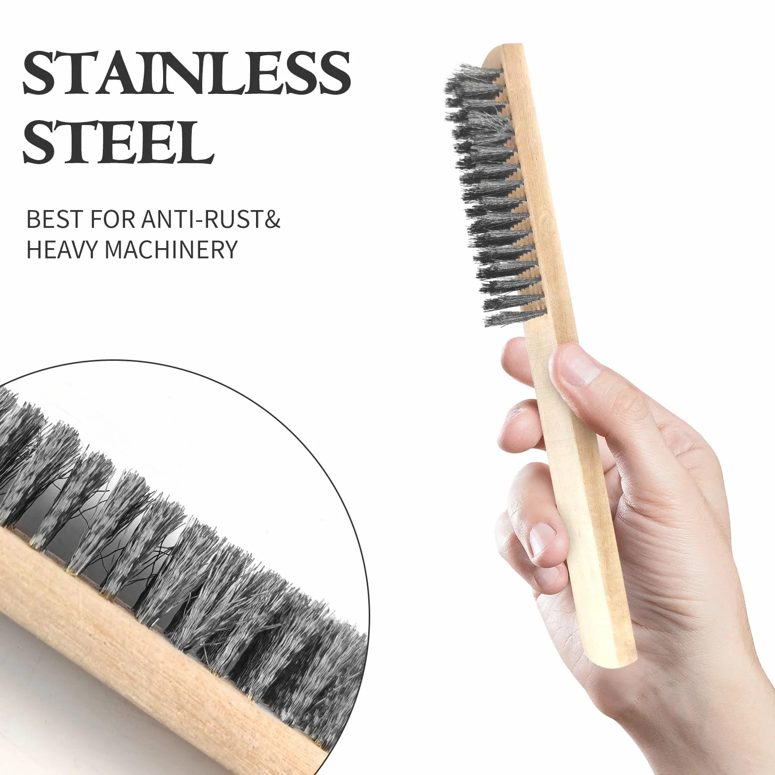 Zestaw szczotek drucianych, prosta szczotka, szczotka z drewnianym uchwytem, szczotki druciane ze stali nierdzewnej, platerowane miedzią / podobne do brązu, Clean Barbecue Grills, Remove Dirt