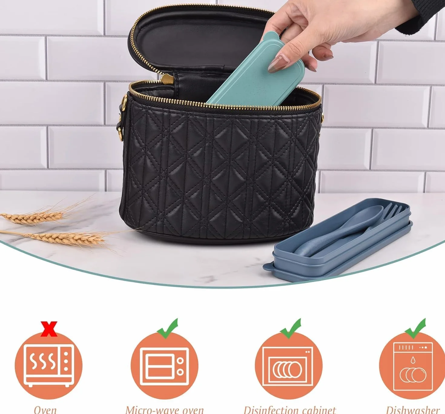 Zestaw sztućców podróżnych wielokrotnego użytku z etui, widelec nóż łyżka, plastikowy, niebieski zielony