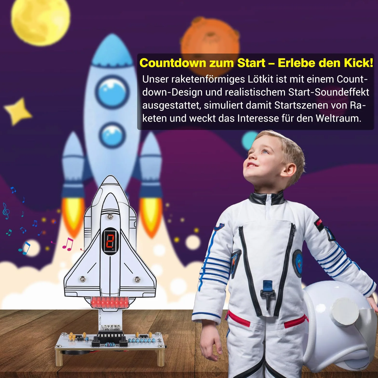 PEMENOL Zestaw do lutowania Rocket dla dorosłych, zestaw do montażu elektroniki z czterema efektami świetlnymi, odliczaniem i efektami dźwiękowymi, nauka lutowania, elektroniczny prezent na Halloween