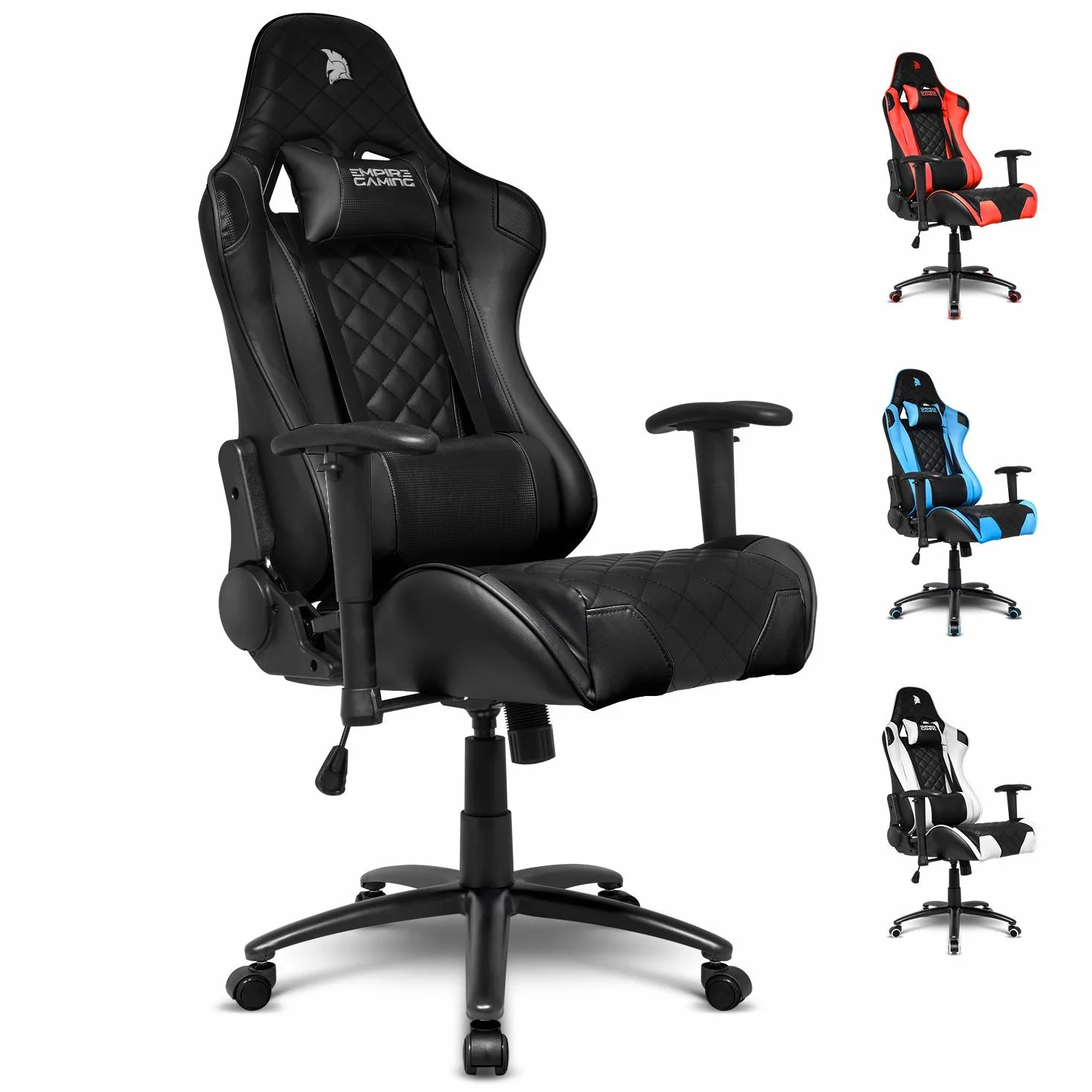 EMPIRE GAMING – krzesło biurowe do gier wyścigowych serii 700 – ultra ergonomiczne, wygodne sportowe siedzisko – regulowane podłokietniki 2D, oparcie na szyję, lędźwiowy kukulski podporę – czarne