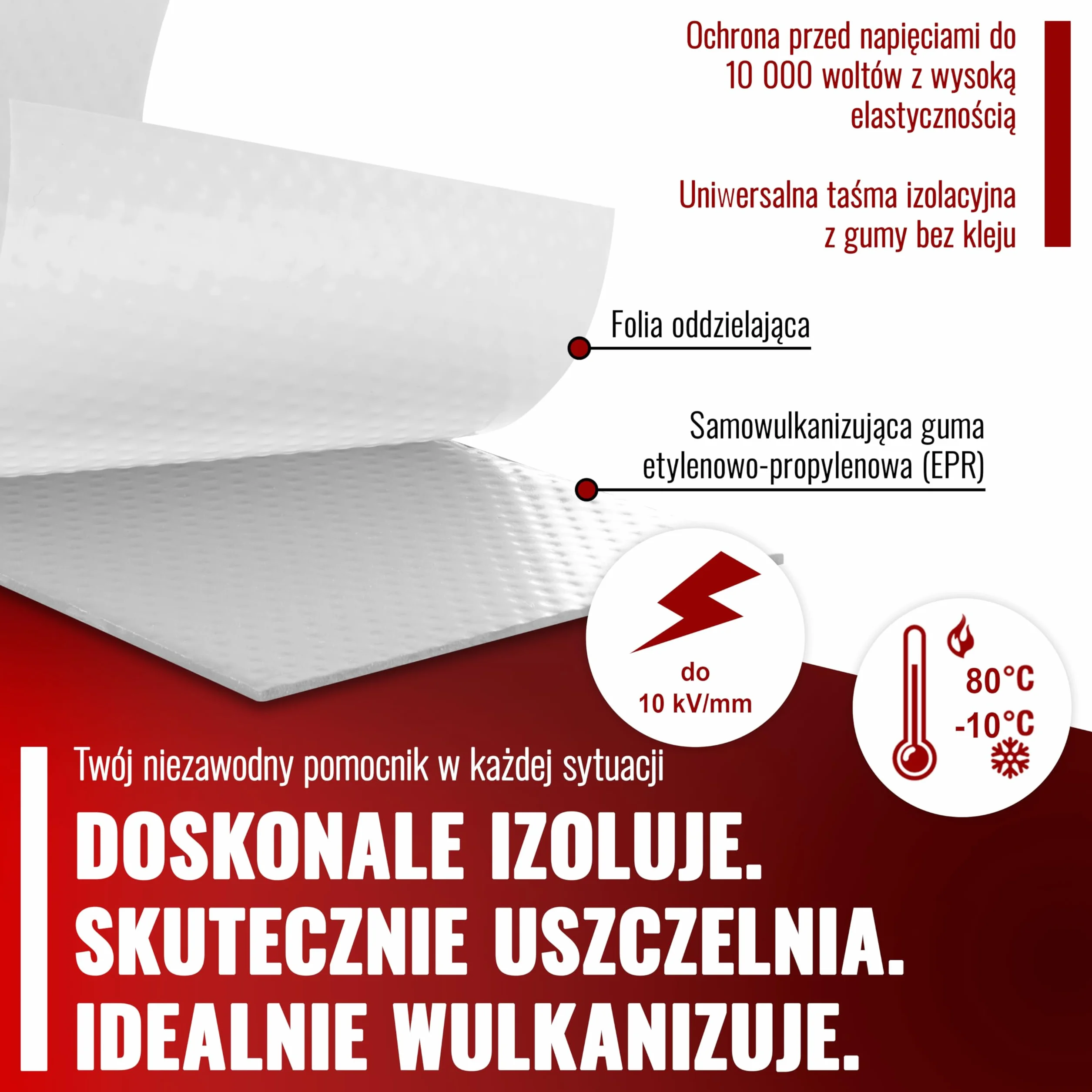 Poppstar samowulkanizująca taśma izolacyjna, uniwersalna, 10m x 19mm x 0,76mm, biała, 1 rolka