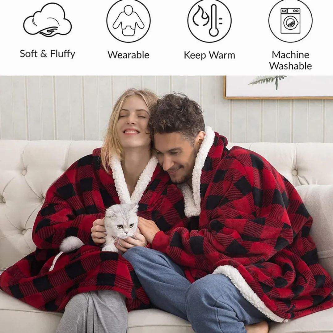 sherpa bluza z kapturem, oversize, oryginalna, super miękka, przytulna, ciepła, ogromna bluza z kapturem, koc z rękawami, sweter bożonarodzeniowy, dla kobiet i mężczyzn, prezent dla kobiet