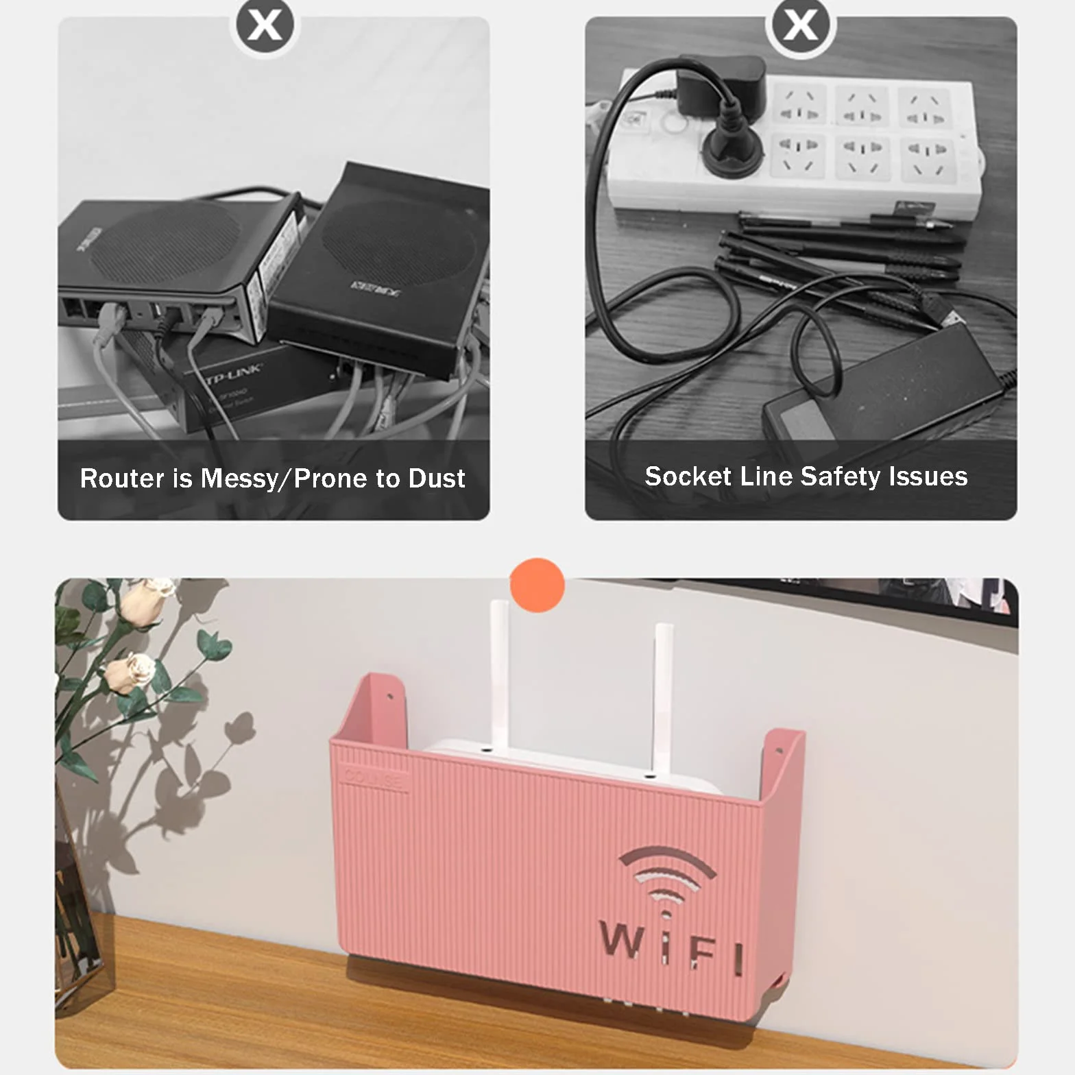 Router pudełko do przechowywania, na ścianę, Wi-Fi, router, regał ścienny, organizer na kable, do powieszenia na ścianie, kabel TV, schowek na ścianę, dekoracja ścienna (kolor: biały)