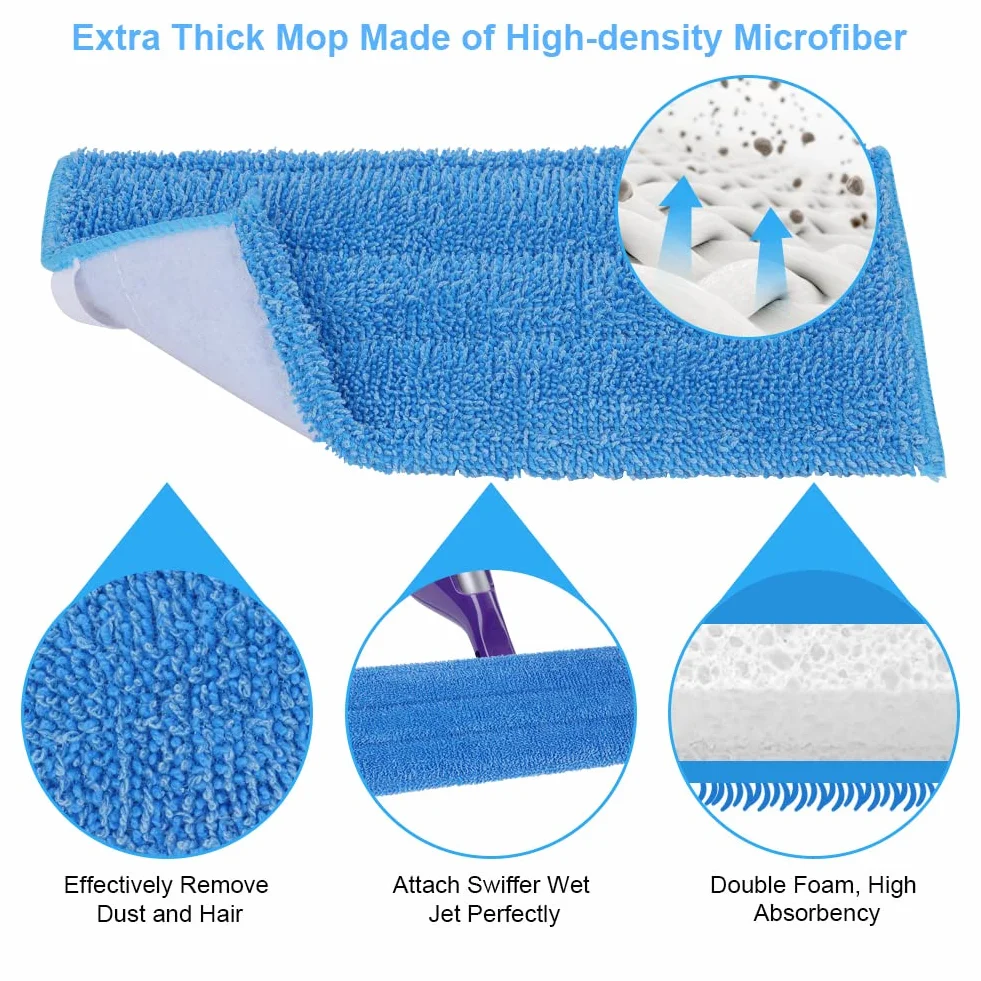 Vicloon podkładek czyszczących z mikrofibry do Swiffer WetJet, 3 szt Zamiennik mopa do Swiffer WetJet Zmywalny w sprayu Mop z mikrofibry do czyszczenia podłóg