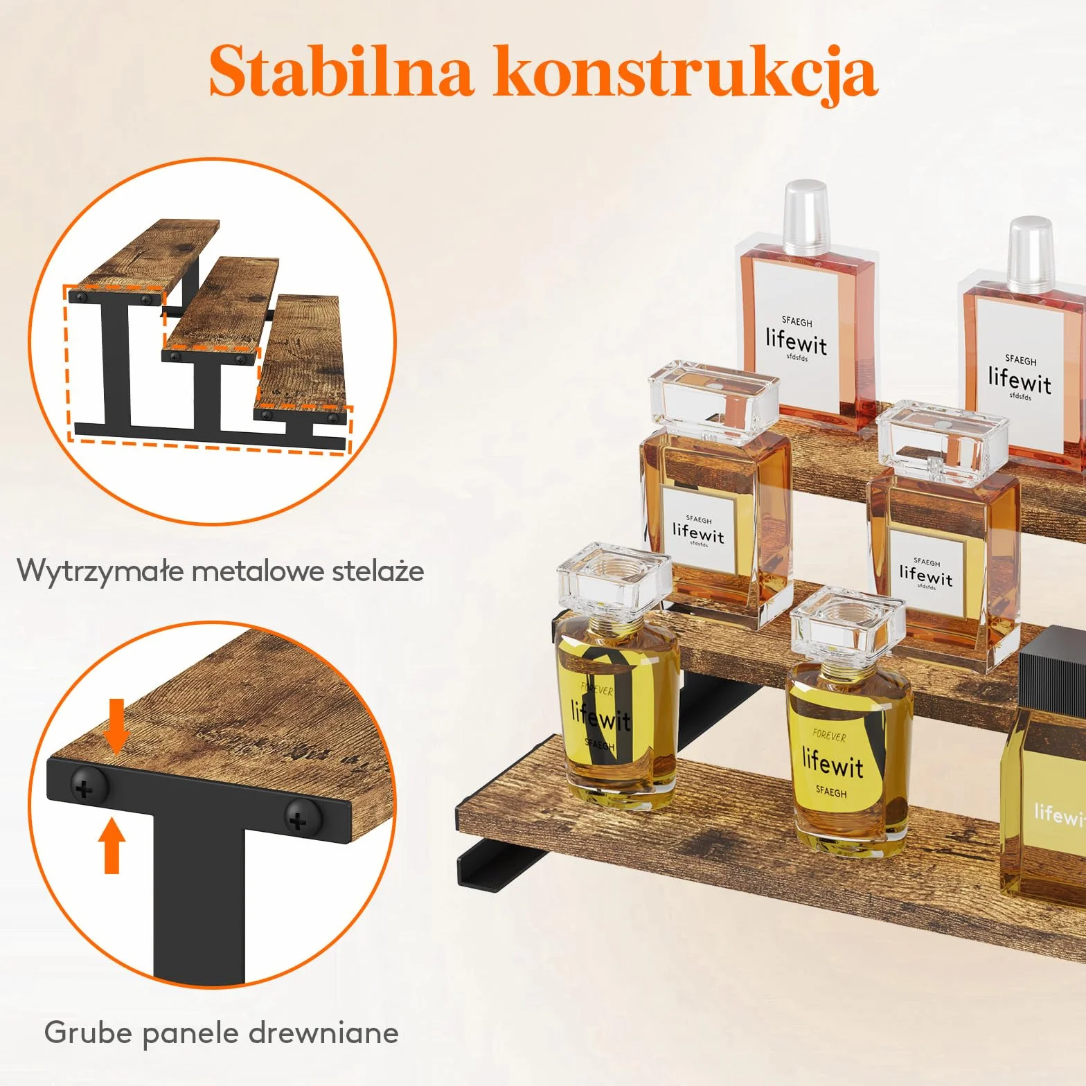 Lifewit 3-poziomowy drewniany stojak na perfumy, organizer na perfumy, kolonię, kosmetyki, półki ekspozycyjne na rękodzieło, przyprawy, figurę, 1 szt., rustykalny brąz