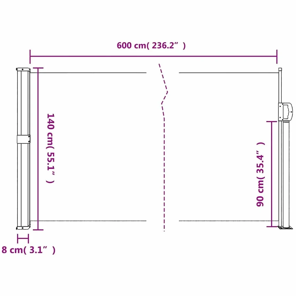 vidaXL Zwijana markiza boczna, ciemnozielona, 140x600 cm, markiza boczna, markiza pionowa, markiza pionowa na balkon, markiza balkonowa