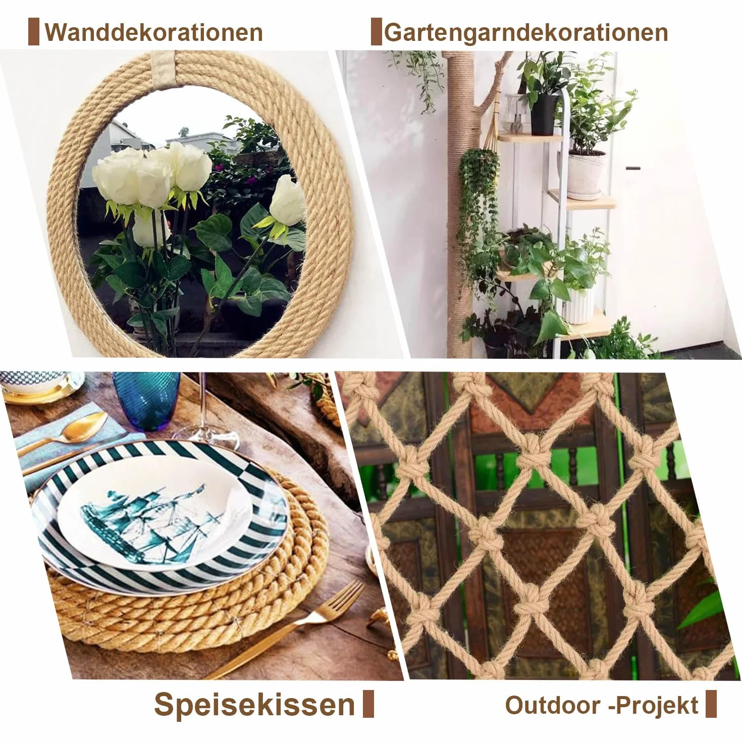 Lina jutowa, długość 10 m, sznurek jutowy o grubości 10 mm, 3-żyłowa lina jutowa, sznurek do majsterkowania, do majsterkowania, dekoracji domu, rzemiosła i wiązek, brązowa