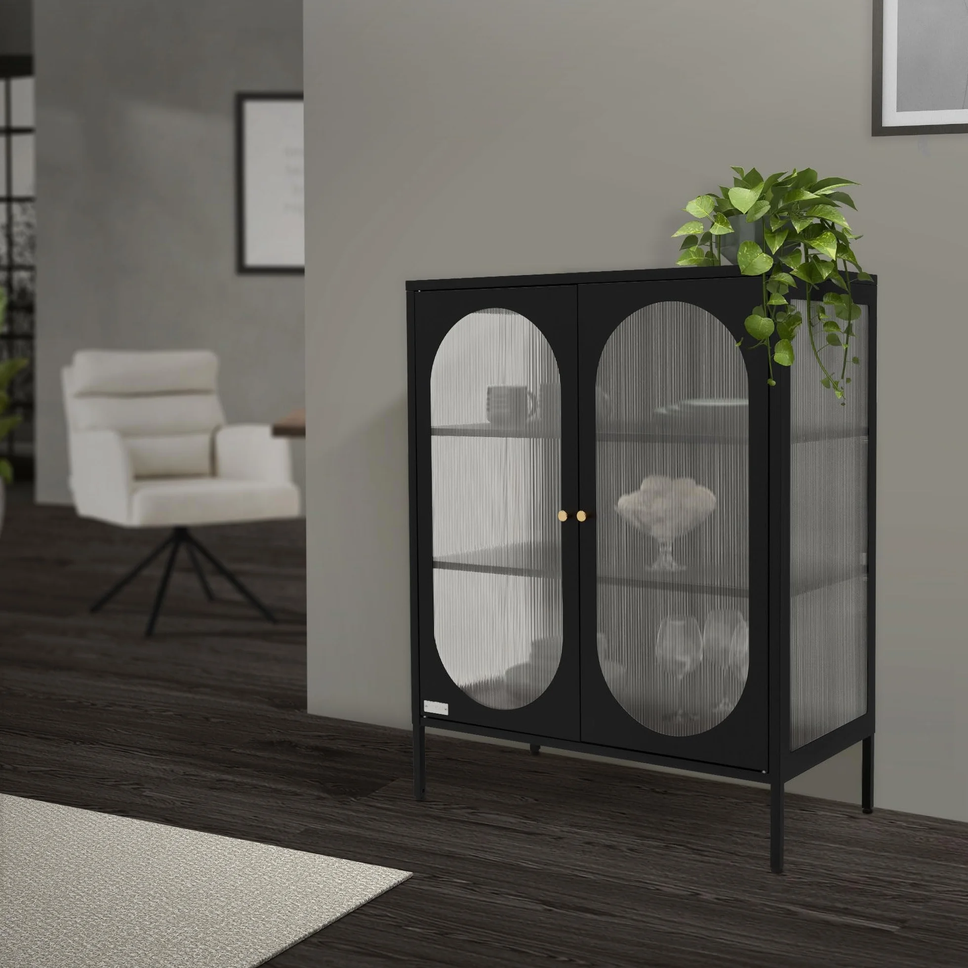 ML-Design witryna 80 x 102,5 x 40 cm czarna z 3 pólkami i 2 drzwiczkami stalowa szafka do salonu w stylu industrialnym wykonana z metalu komoda regal szafka na dokumenty mebel stojacy podlogowy