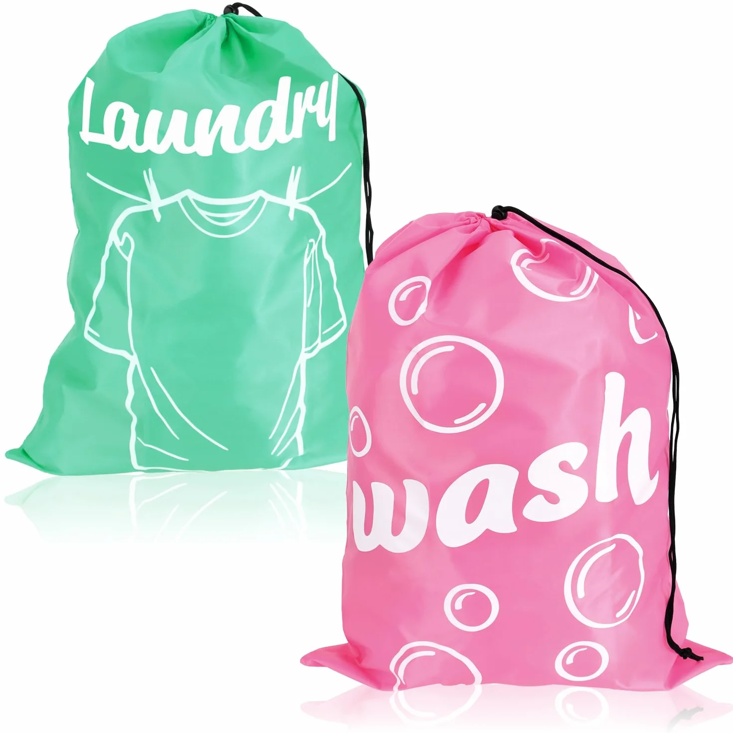 COM-FOUR® 2x torby na pranie - torba na brudną bieliznę - kosz na pranie ze sznurem - torby 69 x 50 cm (02 sztuki - mietowo-zielone/różowe)