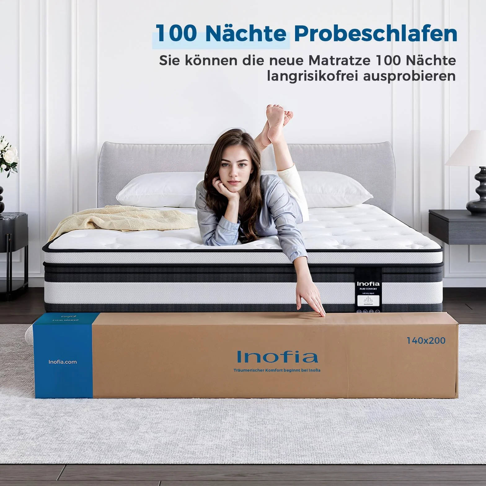 Inofia Materac H3/H4 180 × 200 28 cm-7-strefowy materac sprężynowy, materac kieszeniowy KühlNest, materac kieszeniowy baryłkowy z certyfikatem Öko-Tex-100 nocy próbnego spania