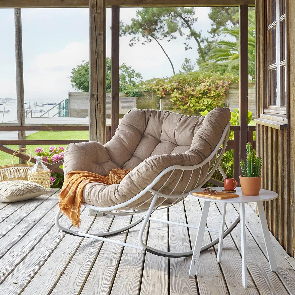 Hespéride - Fotel Paopao Bujany Beżowy i Biały - 96 x 84 X 109 cm - Stal antykorozyjna - Meble ogrodowe do tarasu, balkonu, patio