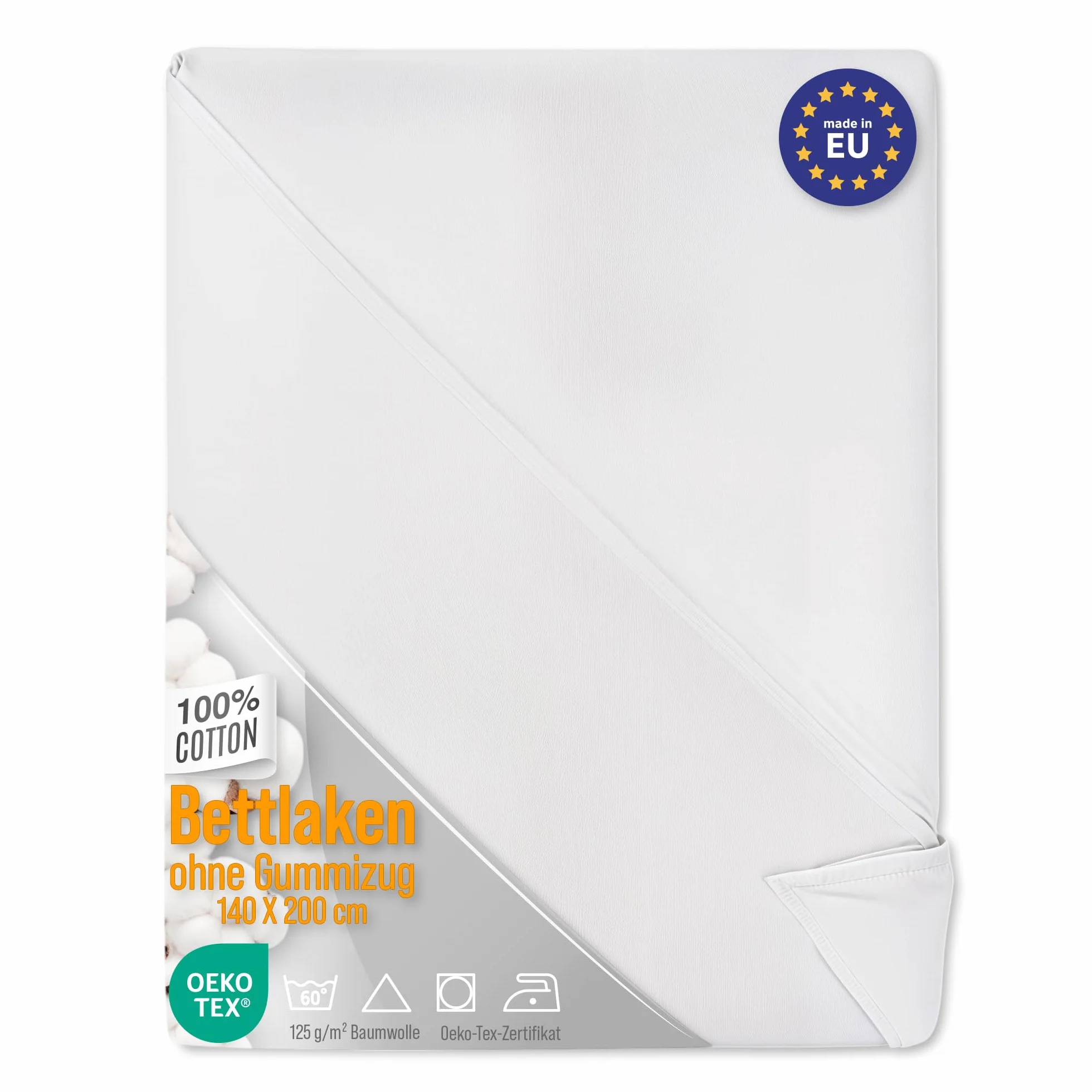 Prześcieradło bez gumki bawełniane nie gotujące 160 x 220 cm - białe prześcieradło bez gumki bawełniane prześcieradło hotelowe 125 g/m²