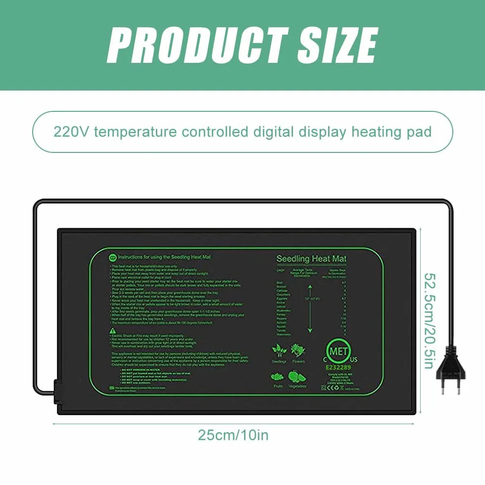 Mata grzewcza 50W dla roślin, sadzonek, mata grzewcza do uprawy, mata grzewcza do szklarni, mata grzewcza do pokojowej szklarni, 25×52,5cm, dla sadzonek, zwierząt domowych i gadów