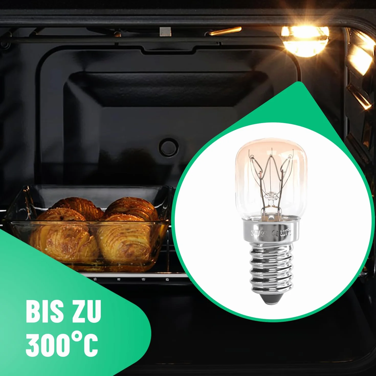 greate Lampa do piekarnika, E14, 15 W, 2 sztuki, odporna na temperaturę do 300 stopni, do piekarnika, grilla, lampy solnej, kuchenki mikrofalowej – żarówka do piekarnika z kapsułką T22, 75 lumenów i