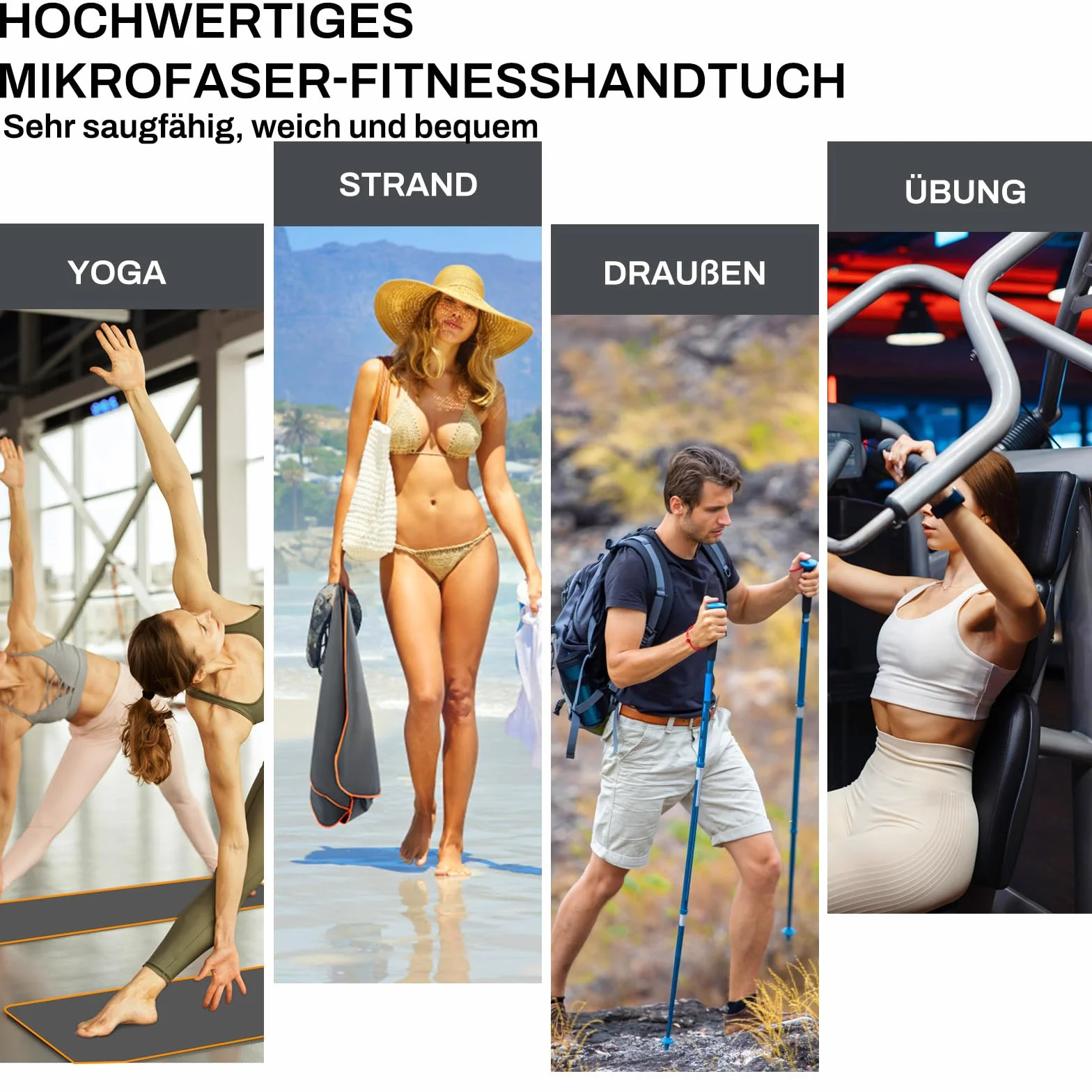 Ręcznik fitness z torbą, ręcznik z mikrofibry z wysokiej jakości mikrofibry, super chłonny, kompaktowy i przenośny, 120 x 50 cm, ręcznik sportowy, do studia fitness, podróży, uprawiania sportu