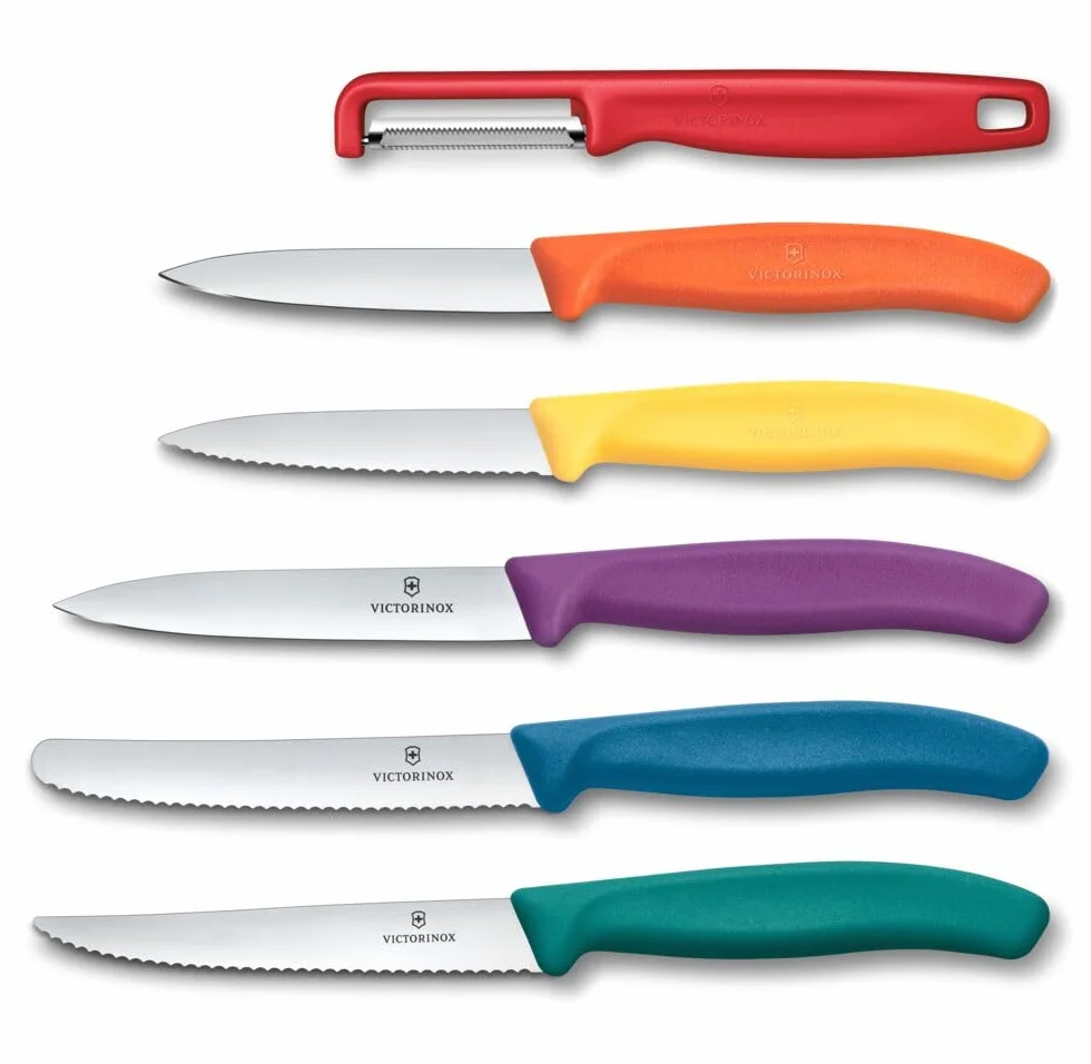 Victorinox Swiss Classic Professional Utility Blok na noże, 6-częściowy, w zestawie 5 ostrzy do obierania i obieraczka, pojemnik na noże, biały