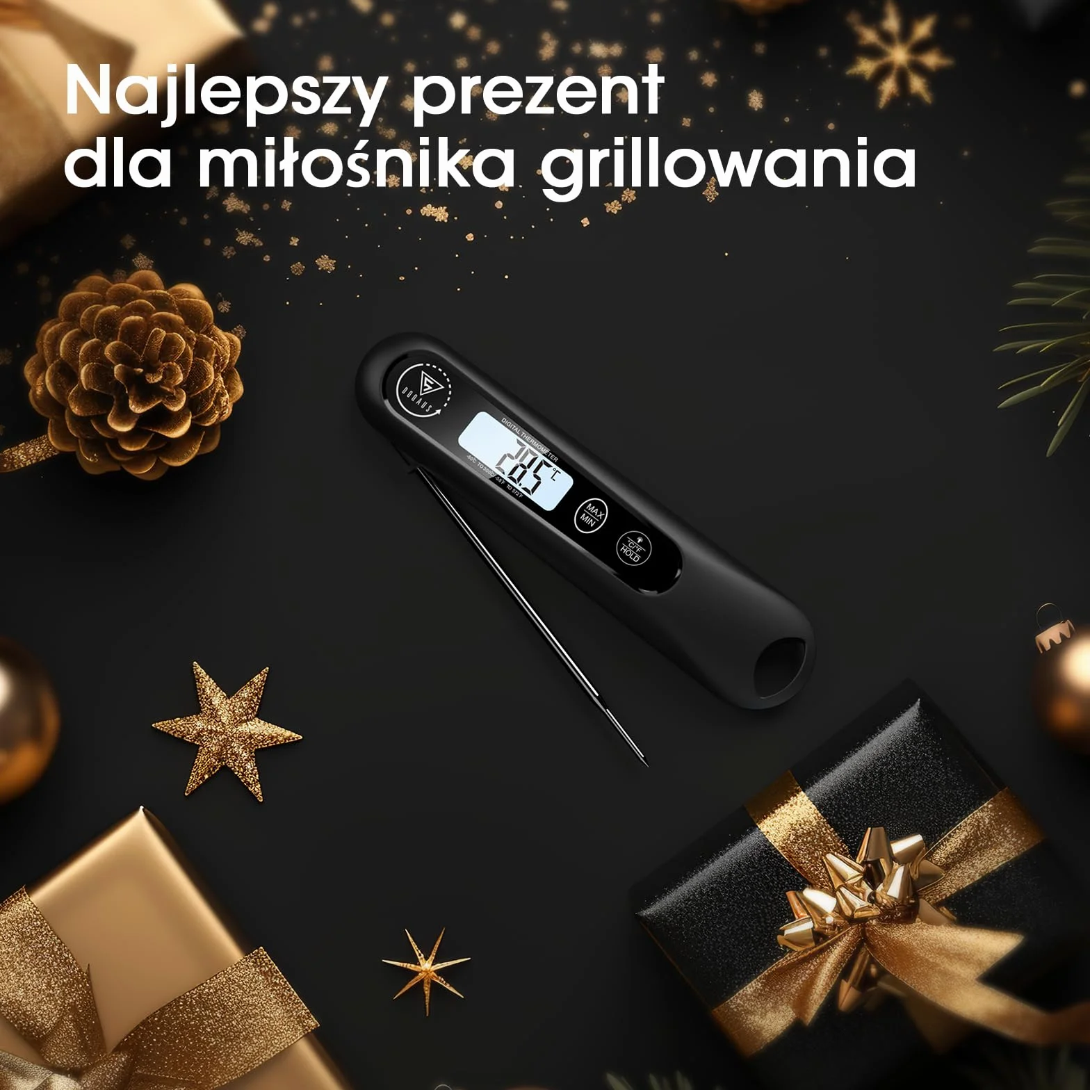 DOQAUS Cyfrowy termometr do mięsa, błyskawiczny termometr do żywności z podświetlanym ekranem LCD, składana długa sonda i automatyczne włączanie/wyłączanie, termometr do grilla, termometr do kuchni, g