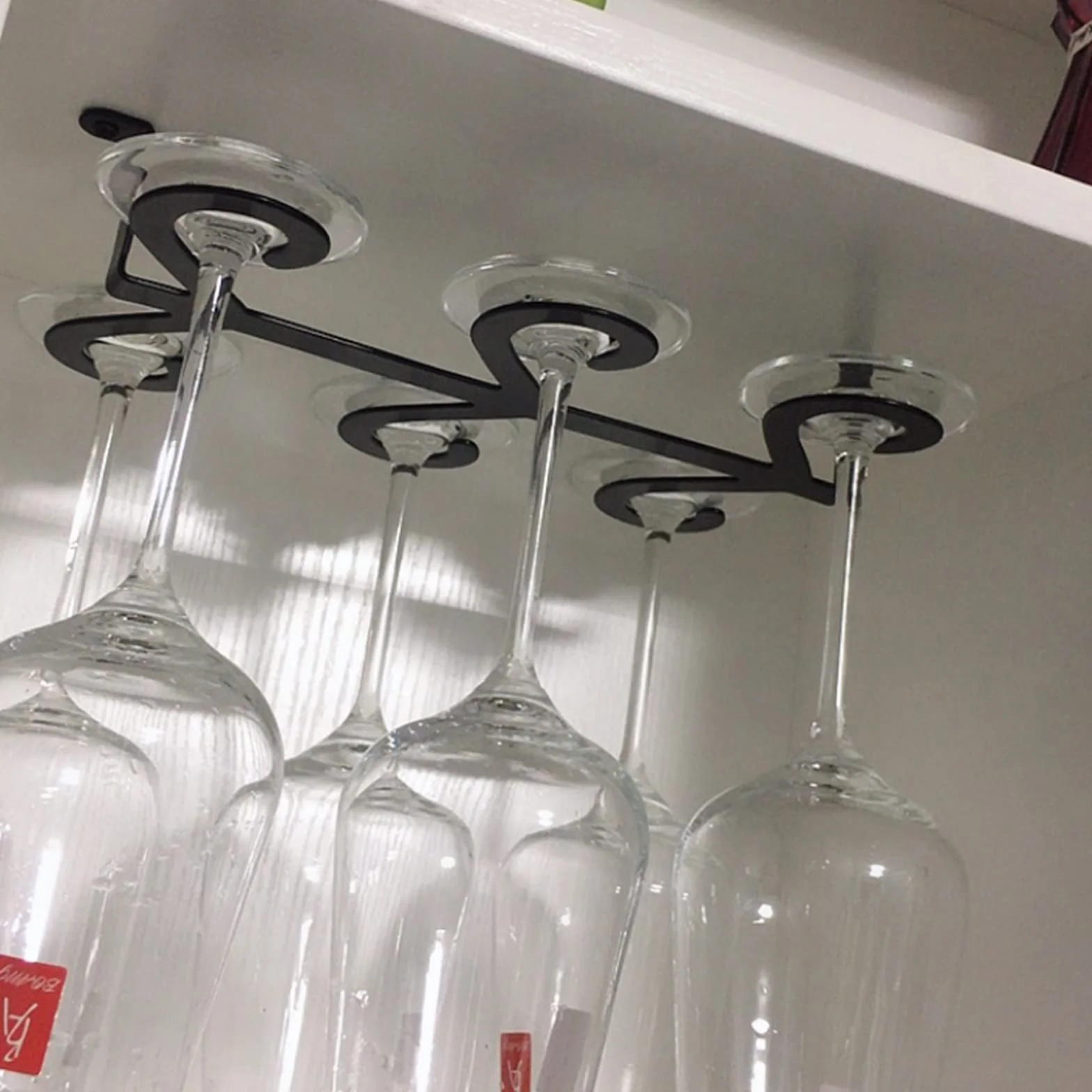 Wiszący Stojak na Wino z Metalowym Uchwytem, 6-12 Kieliszków, Organizer do Kuchni i Baru
